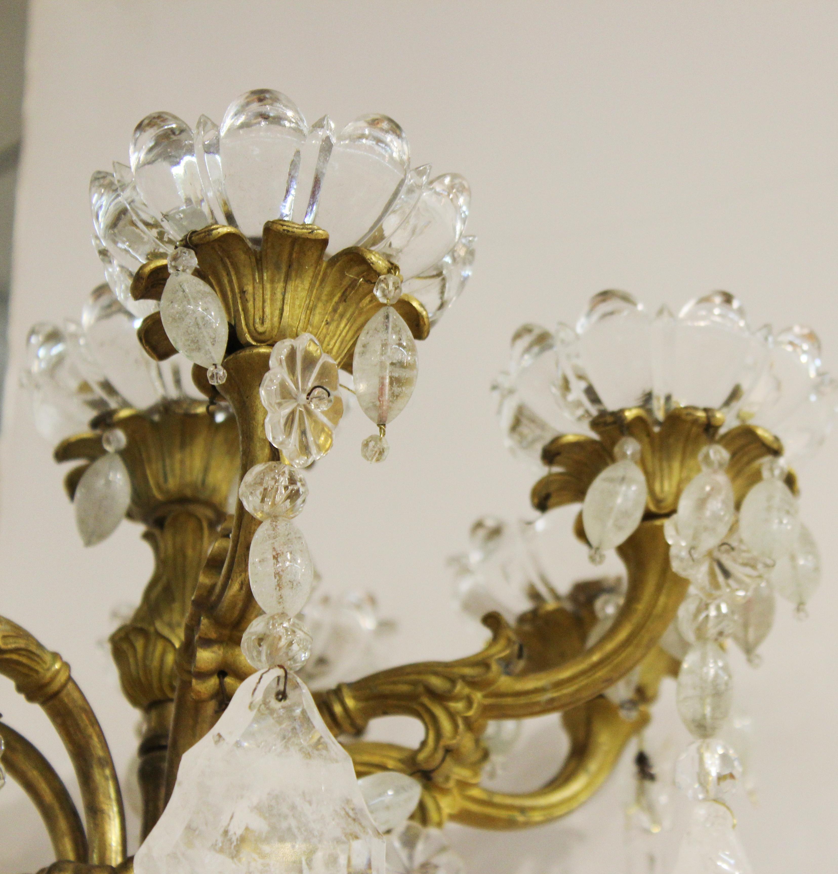 19th Century French Charles X Gilt Bronze & Rock Crystal Wall Sconces