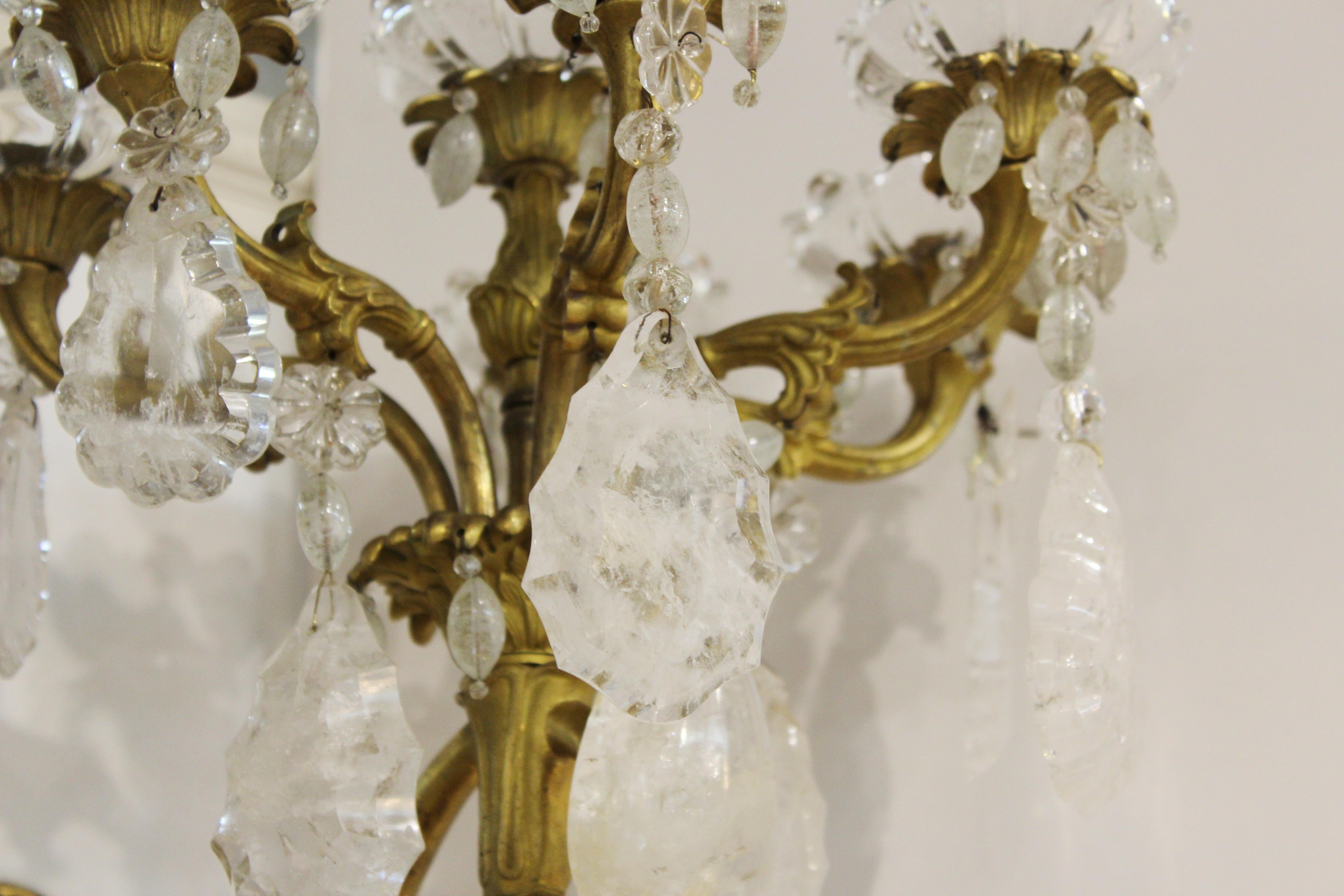 French Charles X Gilt Bronze & Rock Crystal Wall Sconces 1