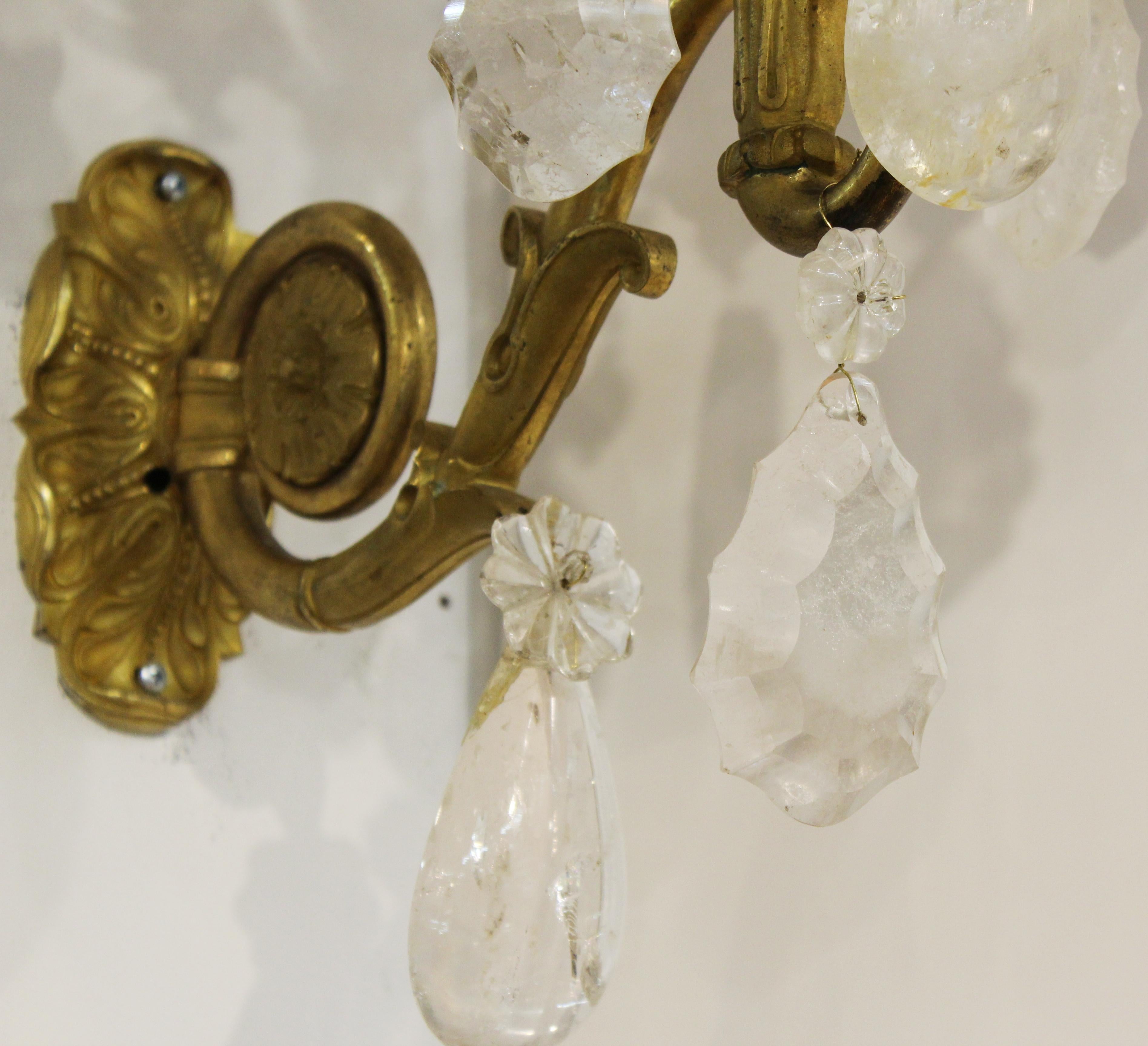 French Charles X Gilt Bronze & Rock Crystal Wall Sconces 2