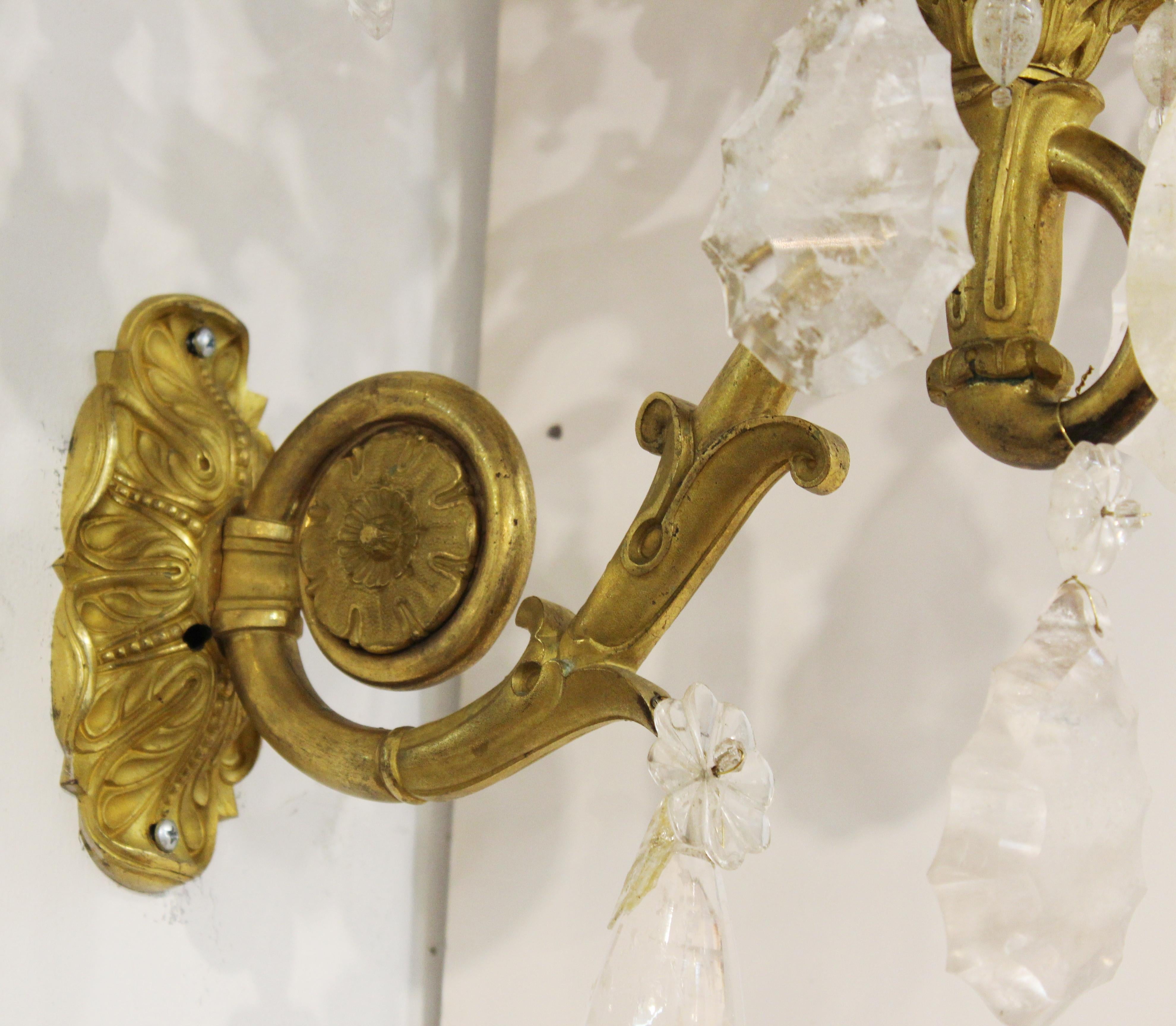 French Charles X Gilt Bronze & Rock Crystal Wall Sconces 3