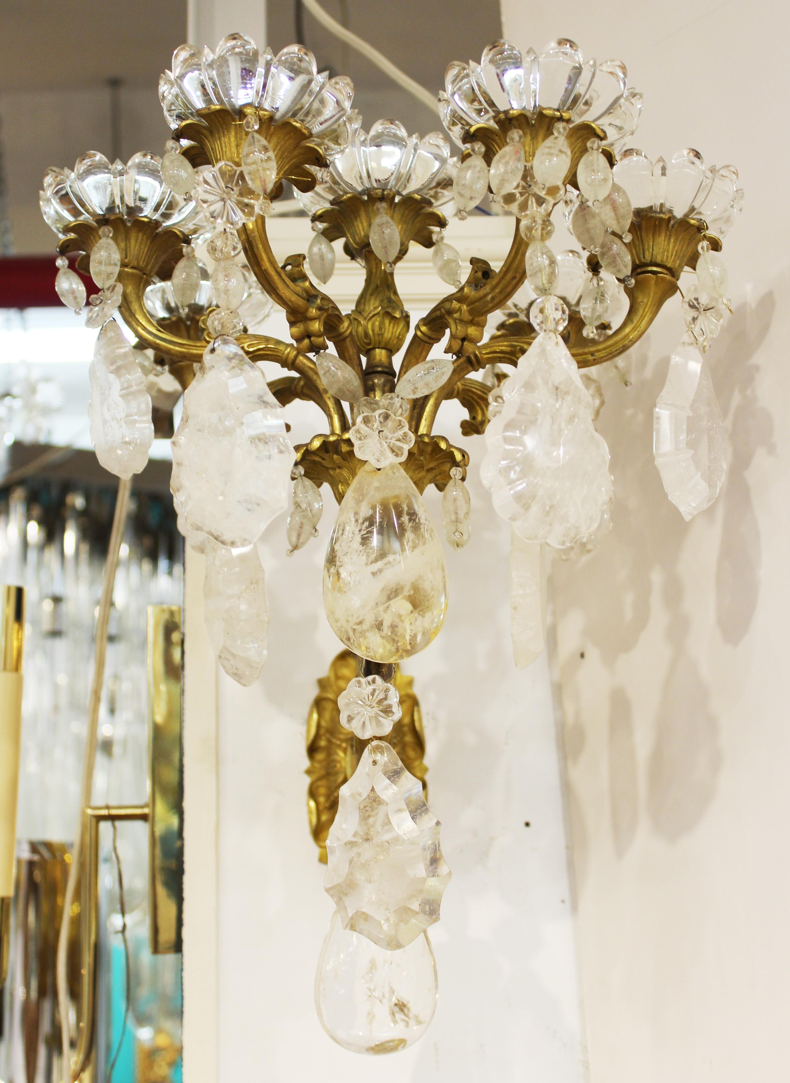 French Charles X Gilt Bronze & Rock Crystal Wall Sconces 5