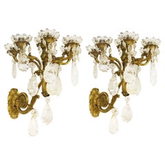 Antique French Charles X Gilt Bronze & Rock Crystal Wall Sconces