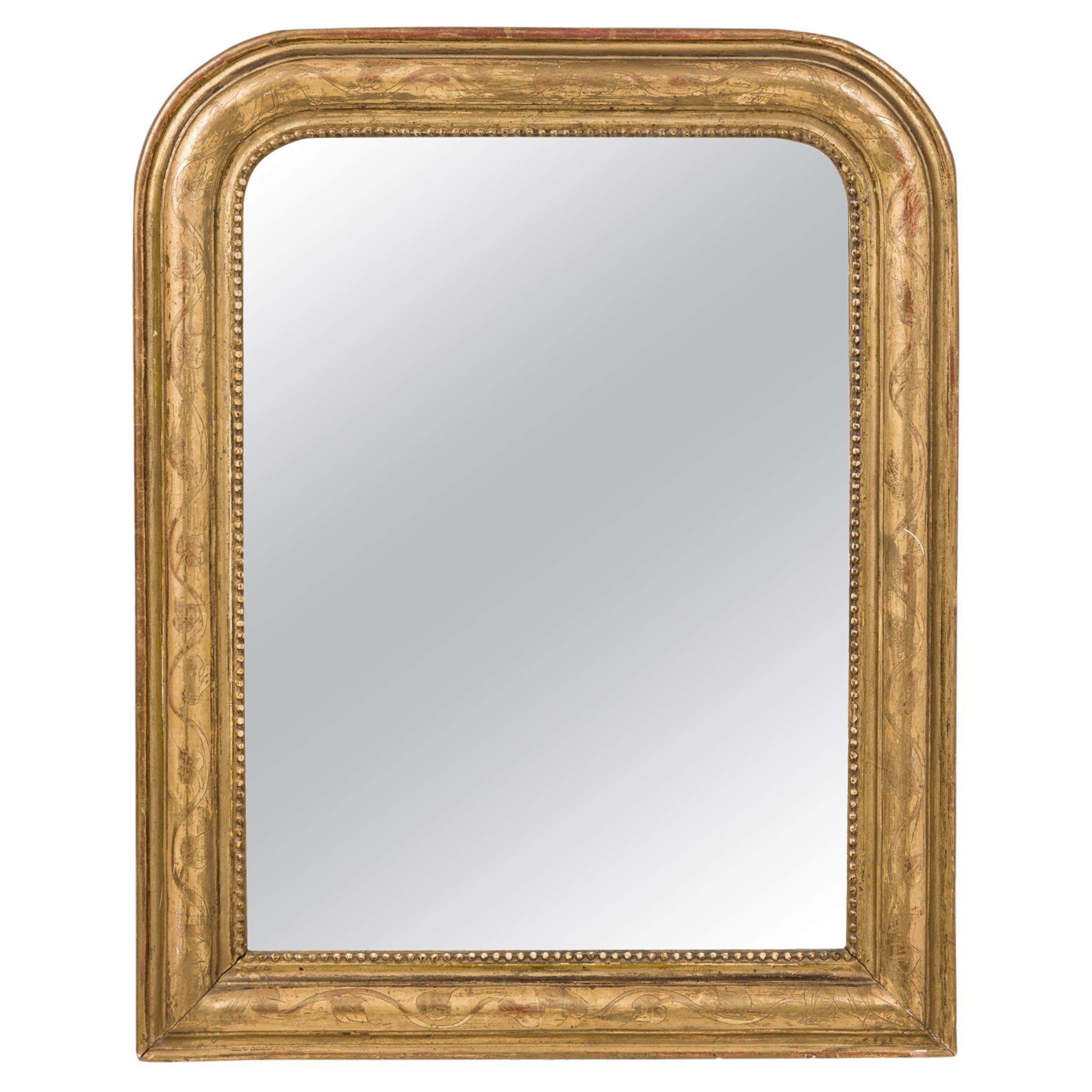 French Charles X Giltwood Rounded Corner Wall Mirror