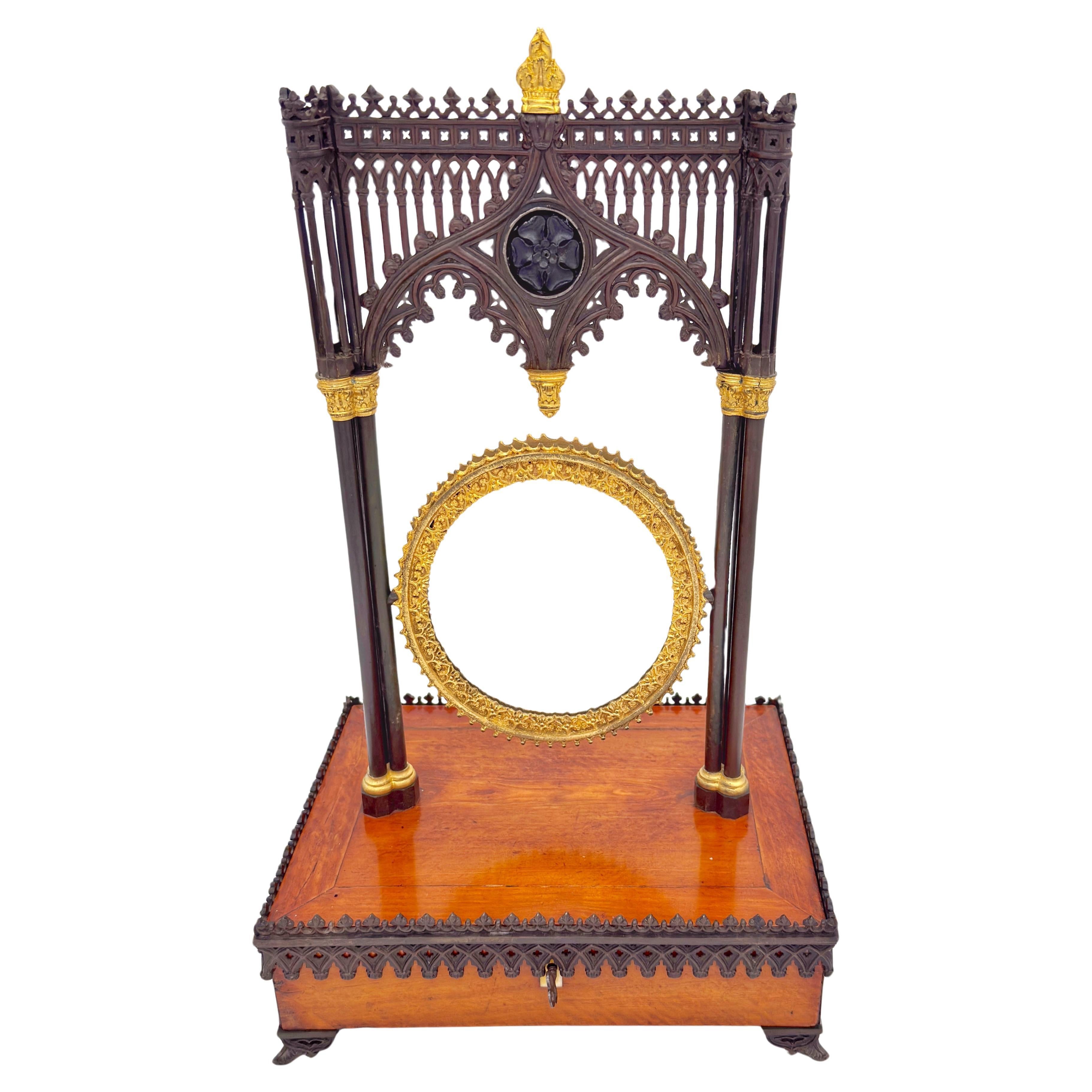 French Charles X Gothic Vanity Mirror and Jewelry Casket, circa 1835 For Sale