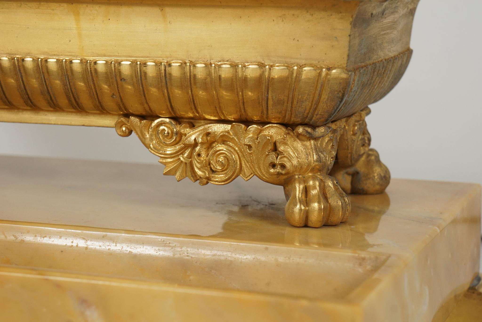 19th Century French Charles X Large Marble and Gilded Bronze Ink Well and Candle Stand For Sale