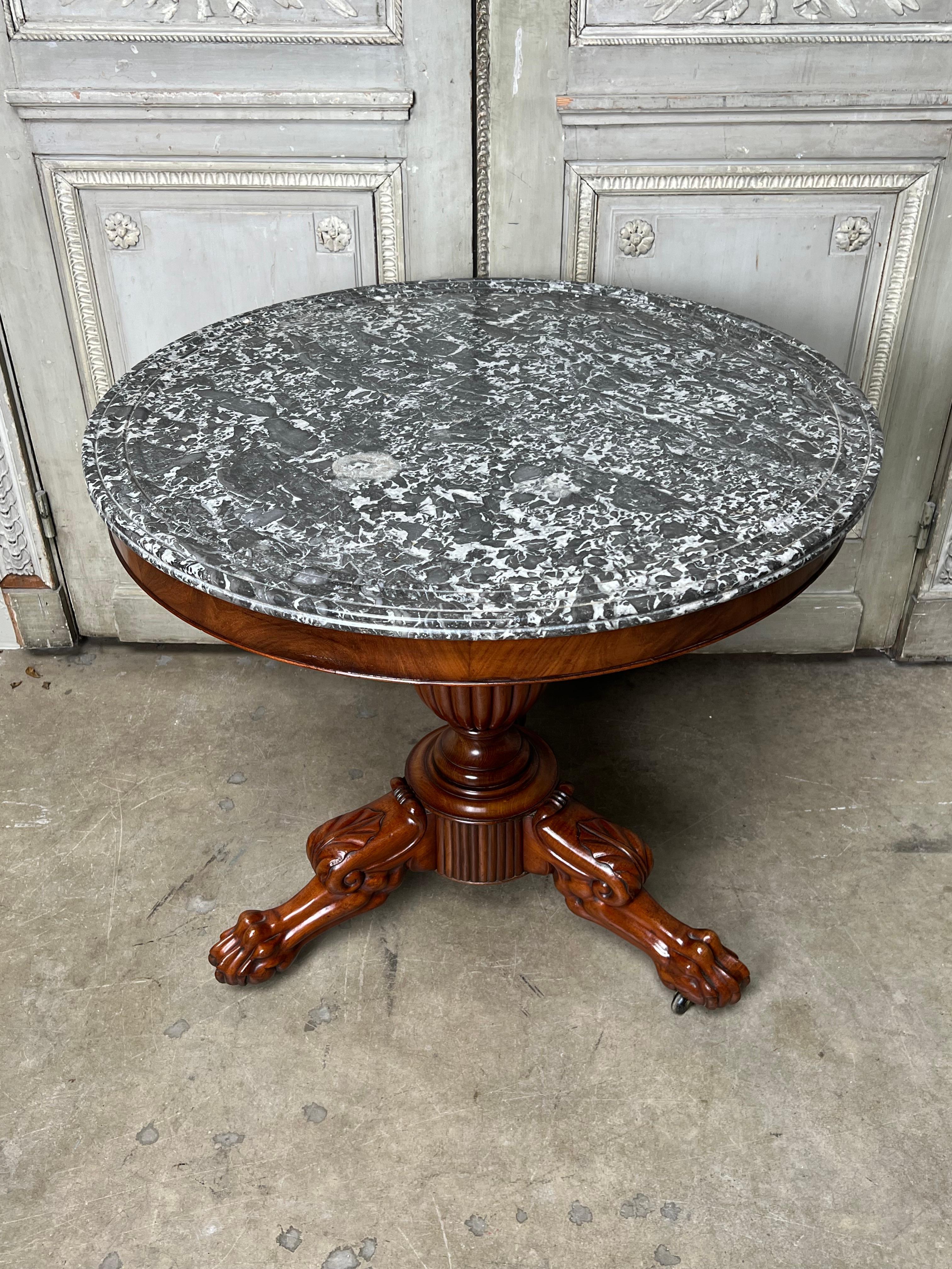 Veneer French Charles X Mahogany and Marble Gueridon Center Table For Sale