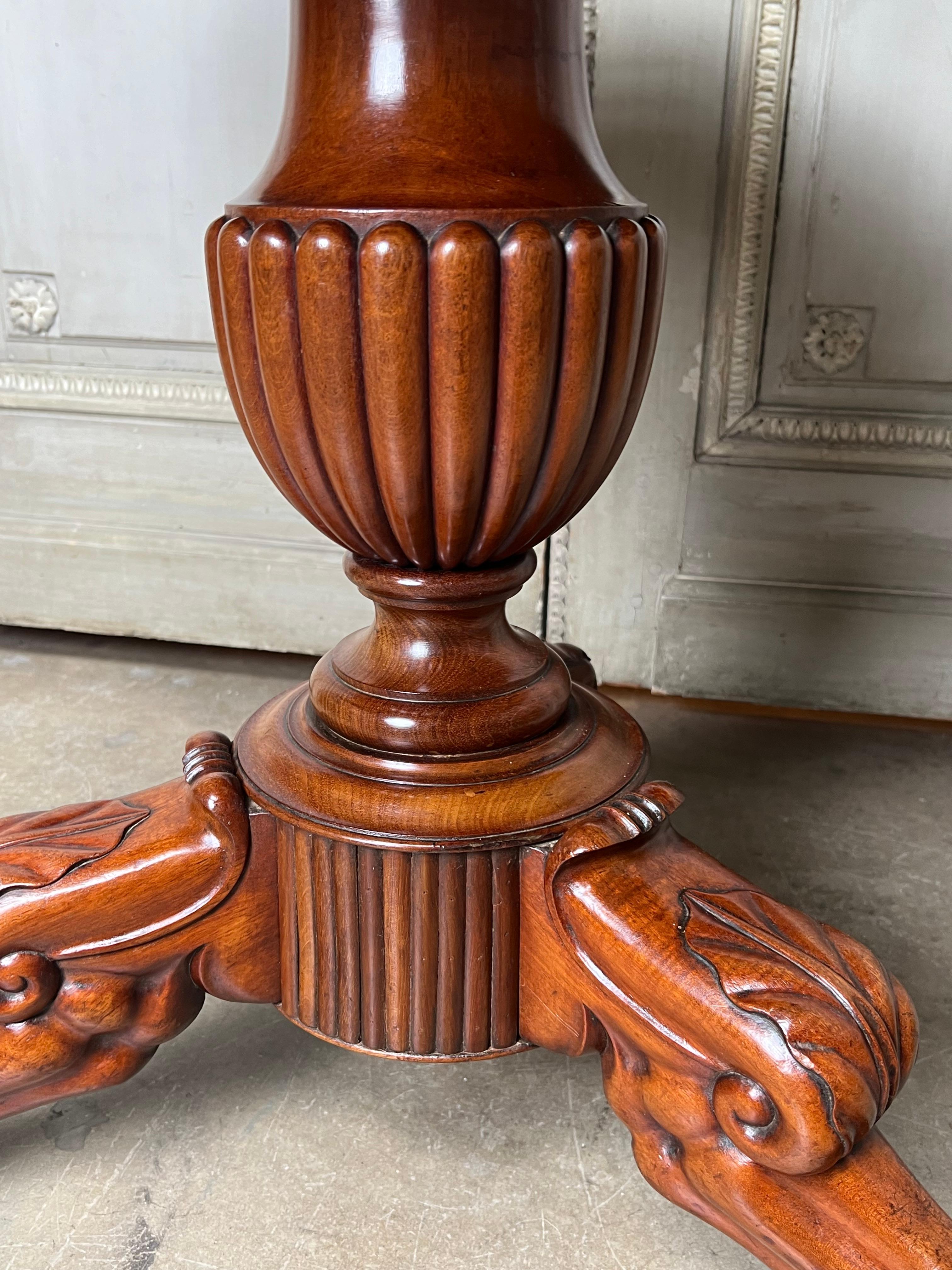 Oak French Charles X Mahogany and Marble Gueridon Center Table For Sale