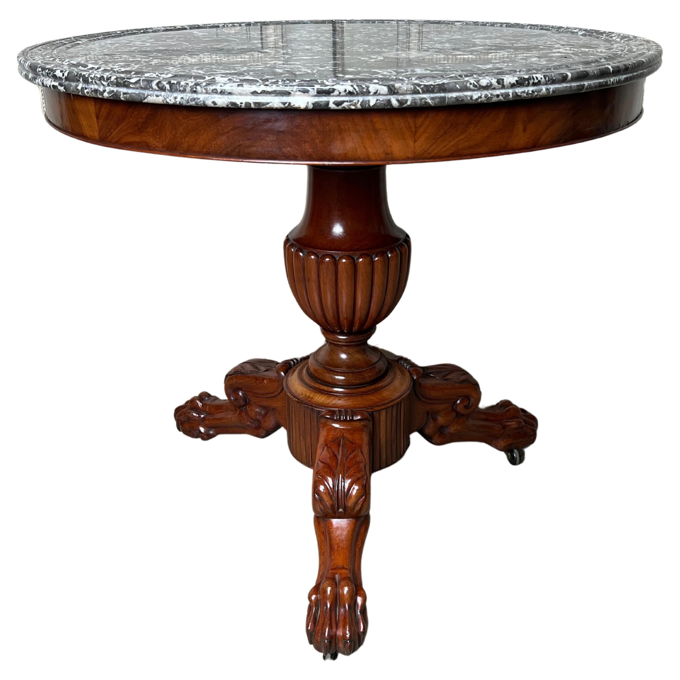 French Charles X Mahogany and Marble Gueridon Center Table For Sale