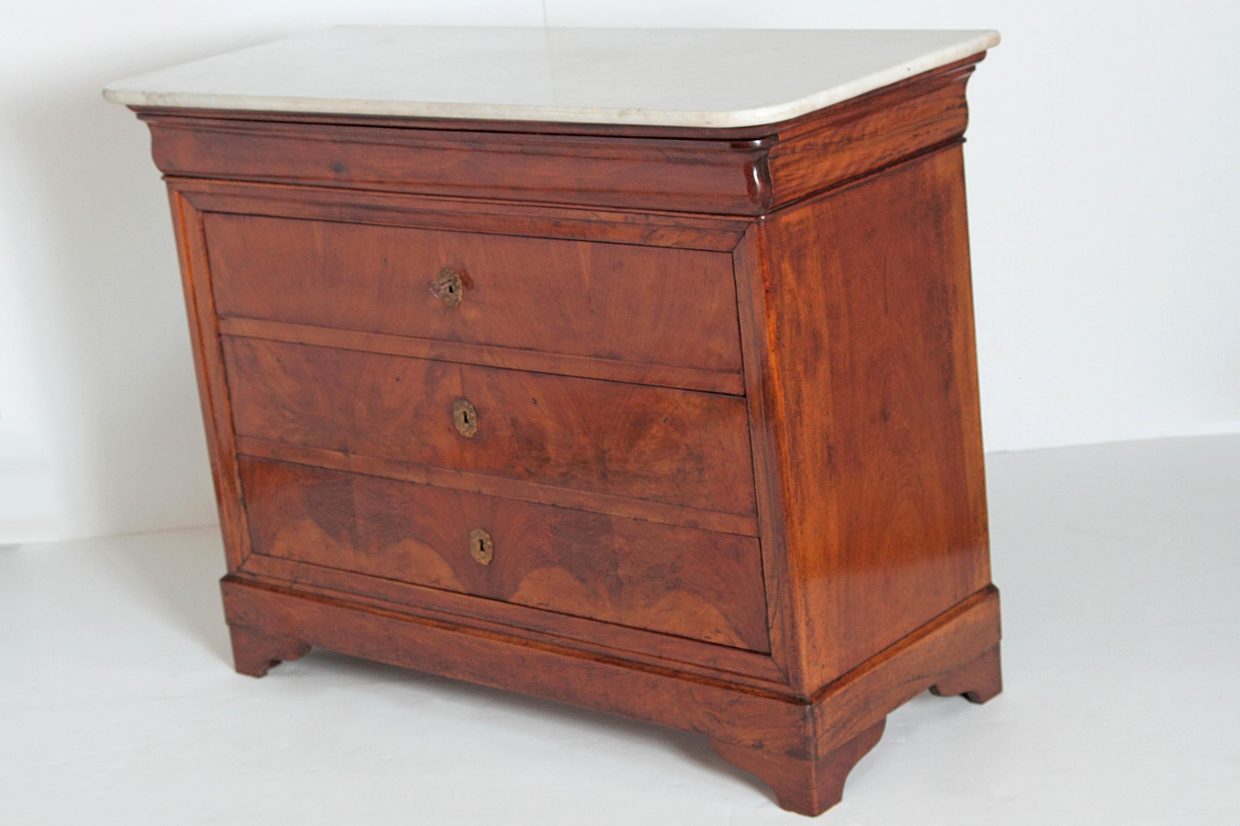 Veneer French Charles X Mahogany Marble Top Chest