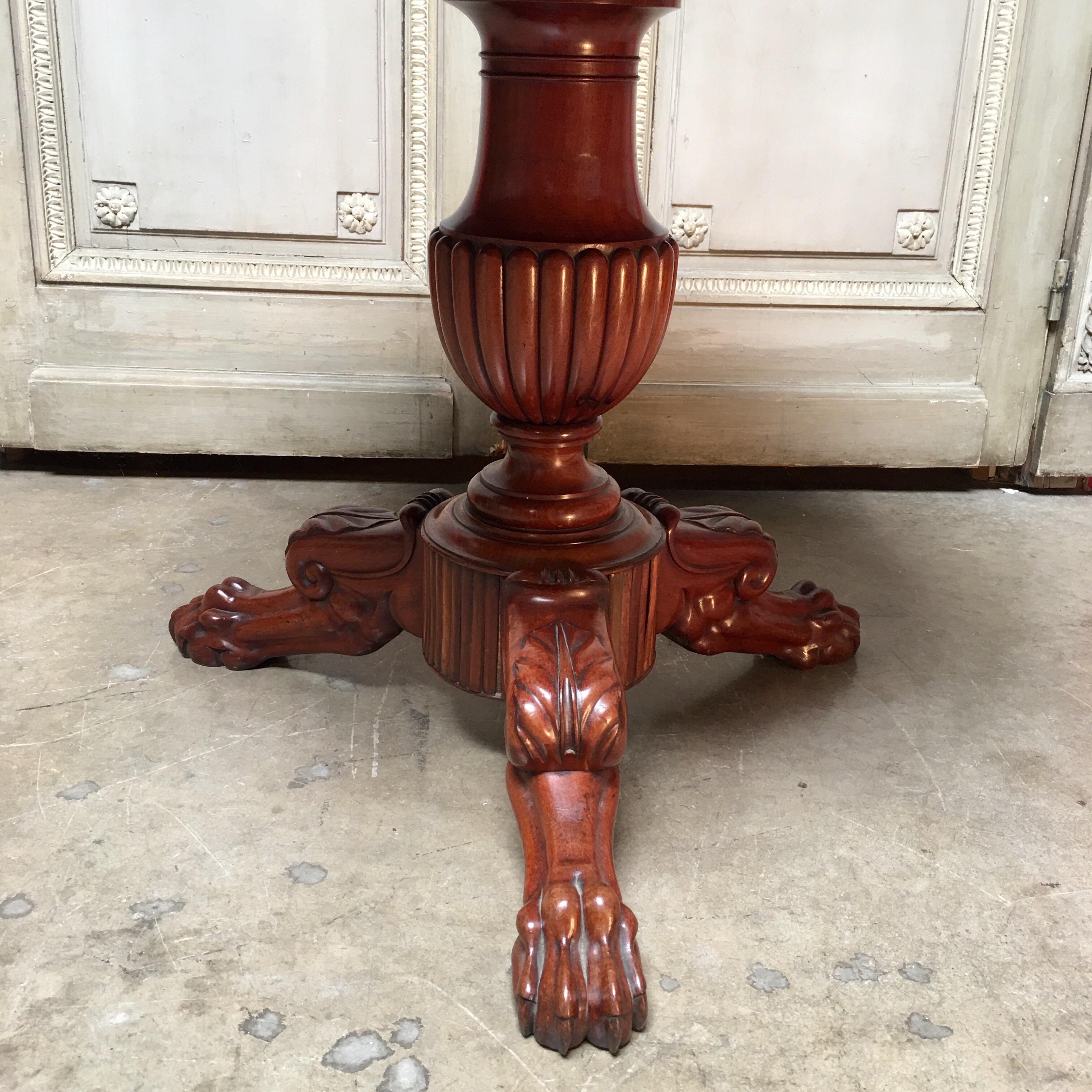 Veneer Early 19th Century French Charles X Mahogany Pedestal Table with a Marble Top For Sale
