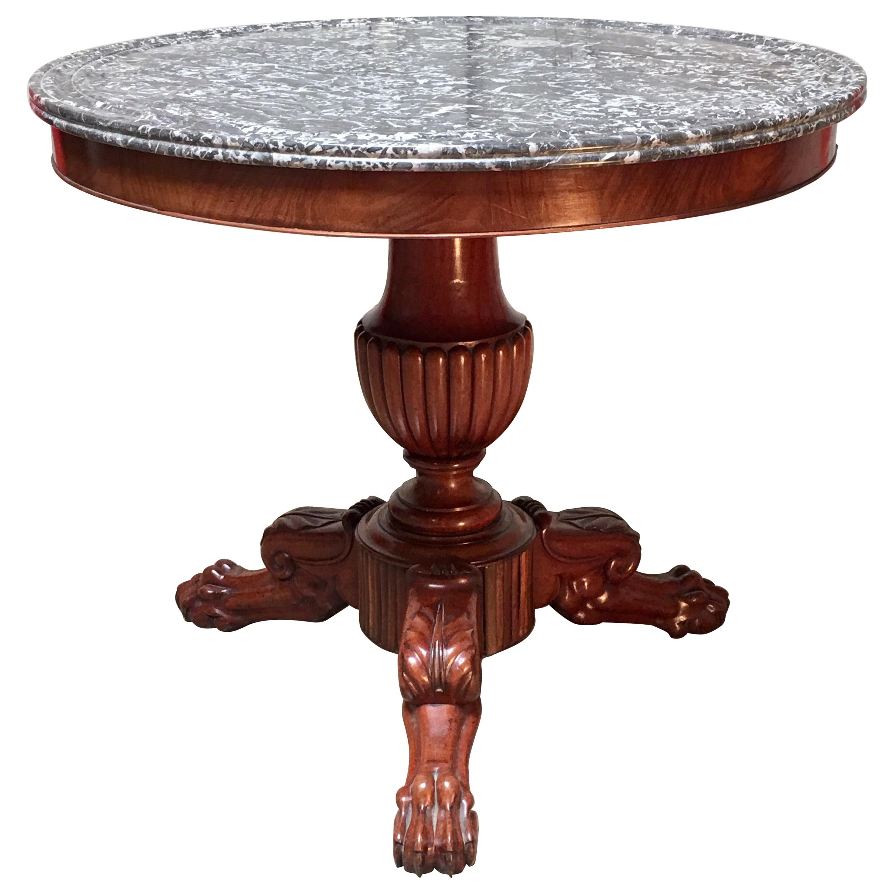 Early 19th Century French Charles X Mahogany Pedestal Table with a Marble Top