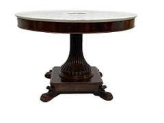 French Charles X mahogany table with white marble top, ca 1840