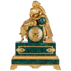 French Charles X Malachite and Gilt Bronze Figurative Clock