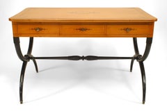 French Charles X Maple Cross Leg Table Desk