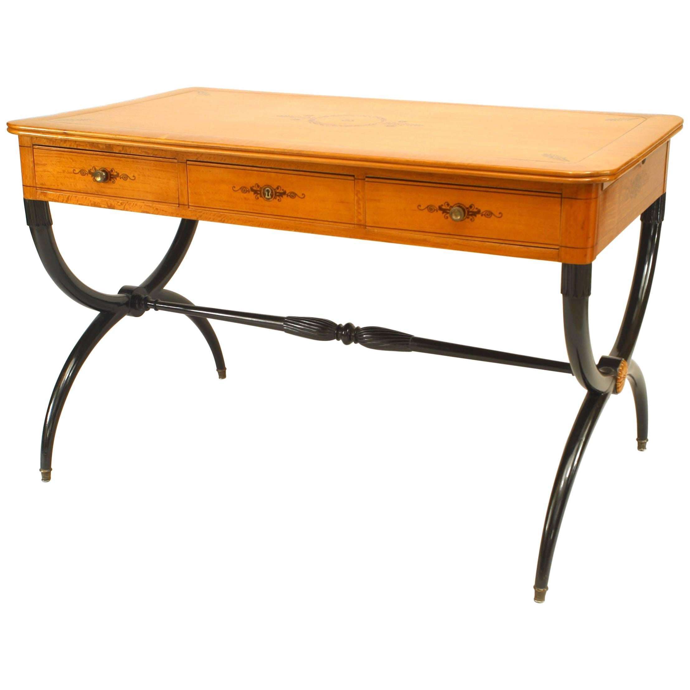 French Charles X Maple Cross Leg Table Desk