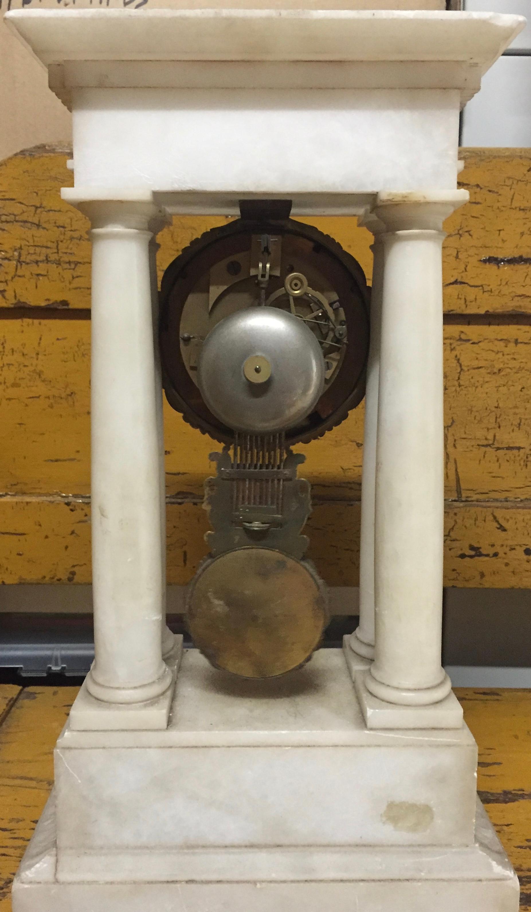 19th Century French Charles X Marble and Brass Portico Mantel Clock, circa 1860