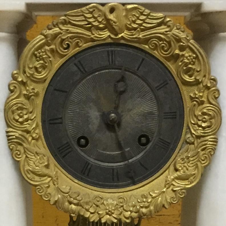 French Charles X Marble and Brass Portico Mantel Clock, circa 1860 1