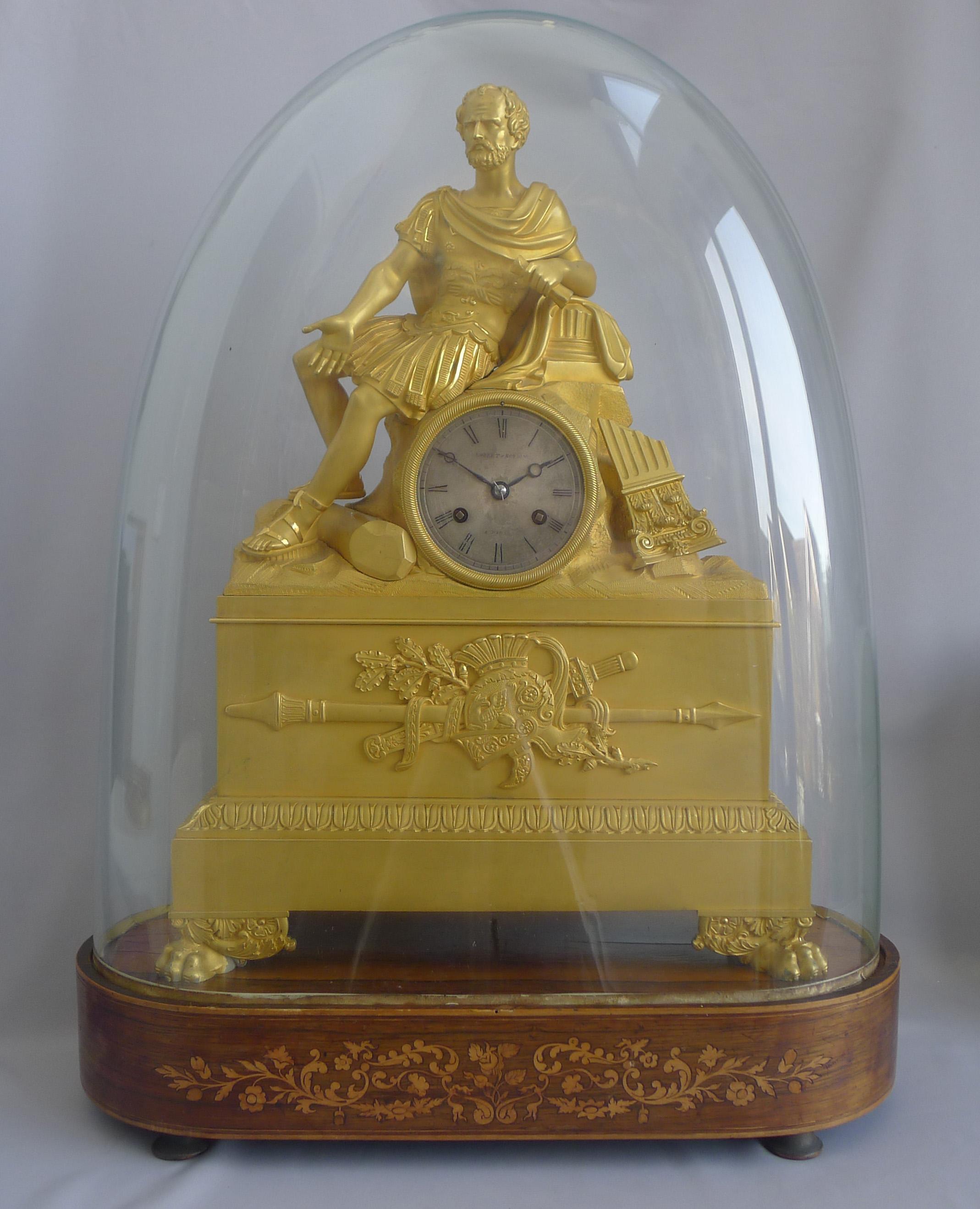 Early 19th Century French Charles X Musical Ormolu Mantel Clock of Gaius Marius Signed Robert Houdi For Sale