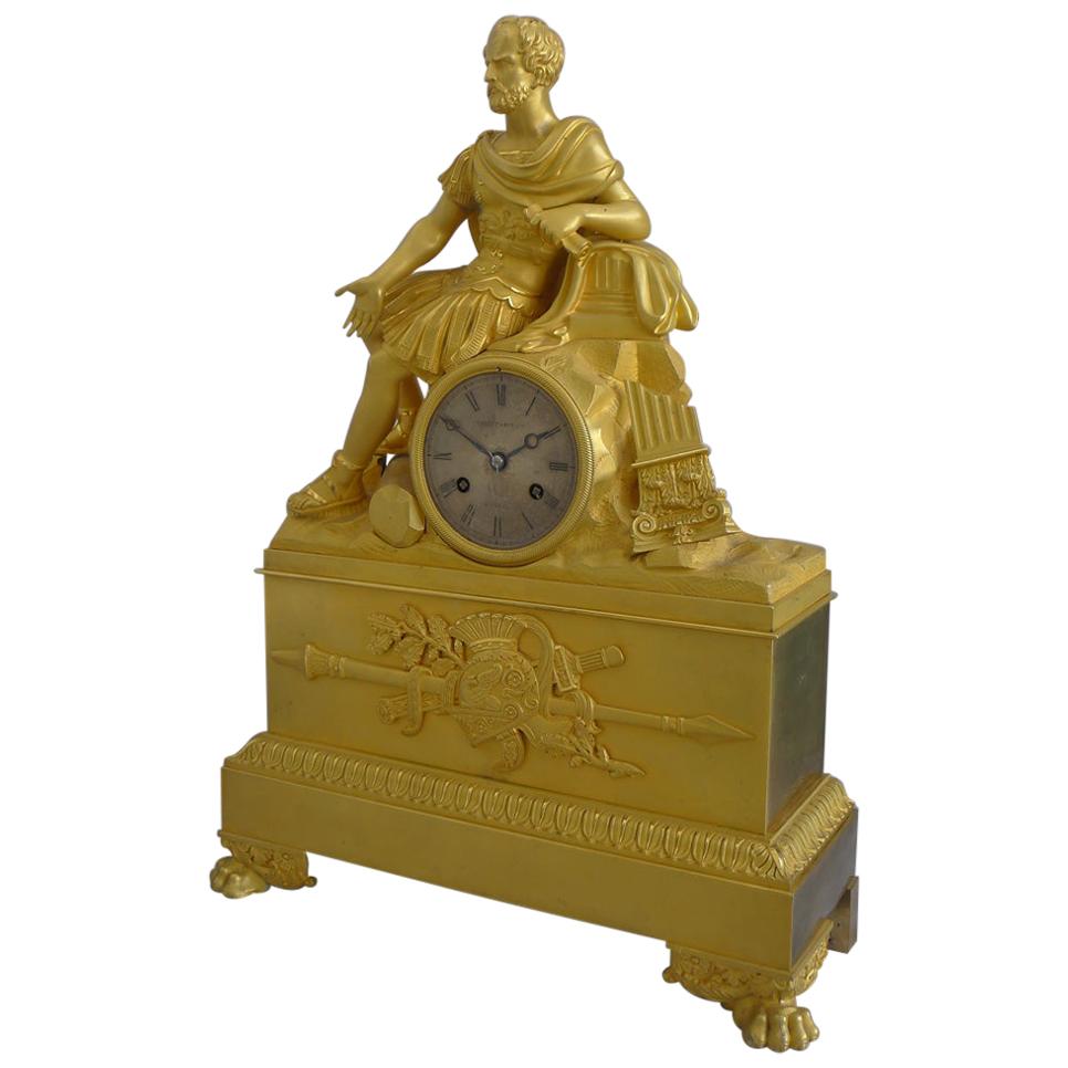 French Charles X Musical Ormolu Mantel Clock of Gaius Marius Signed Robert Houdi For Sale