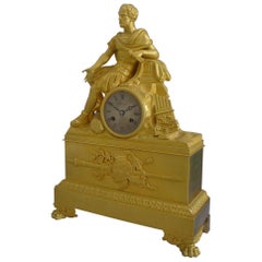 Pendule de cheminée française Charles X Musical en bronze doré de Gaius Marius signée Robert Houdi