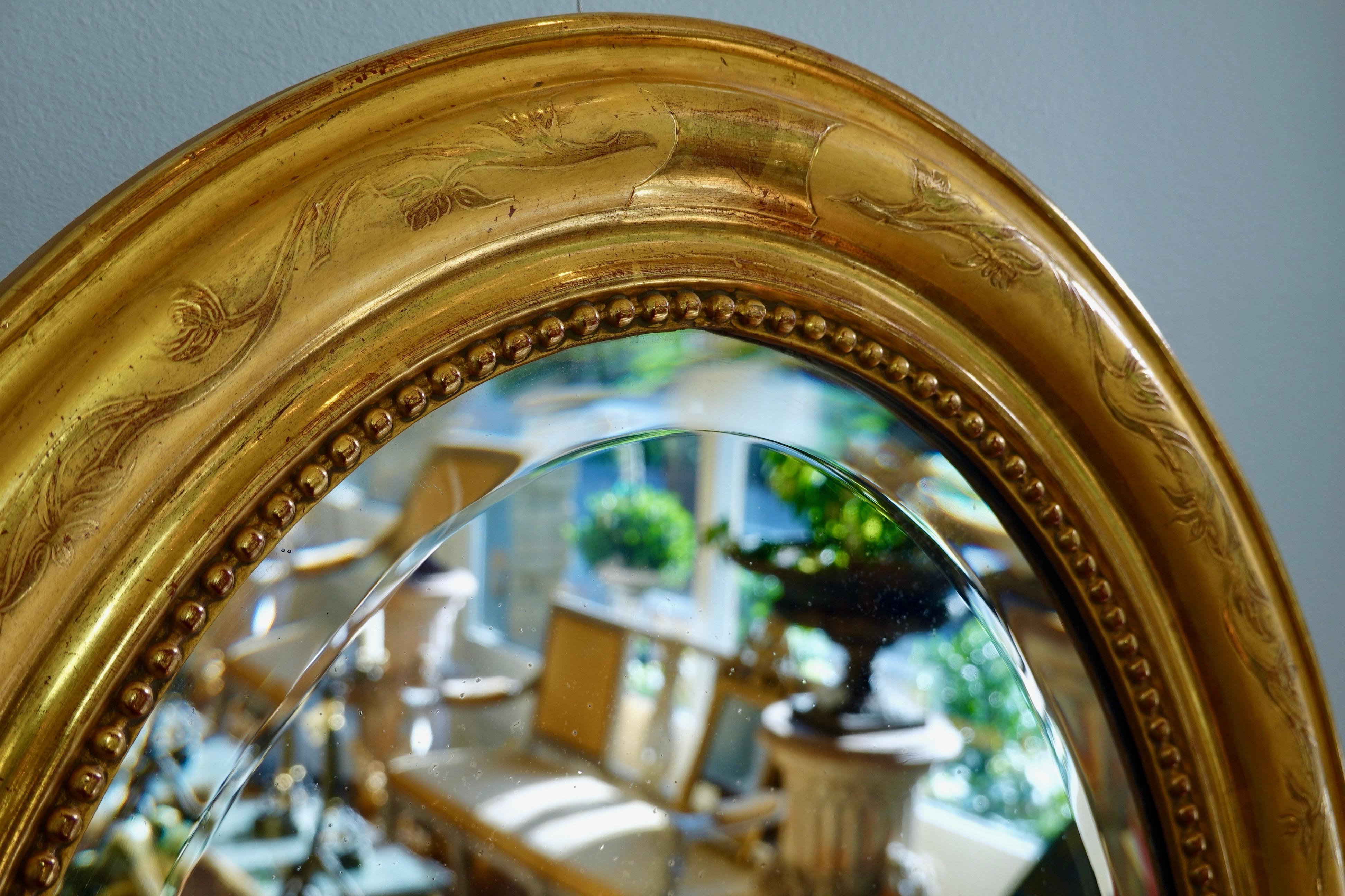 Wood French Charles X Oval Mirror with Beveled Glass For Sale