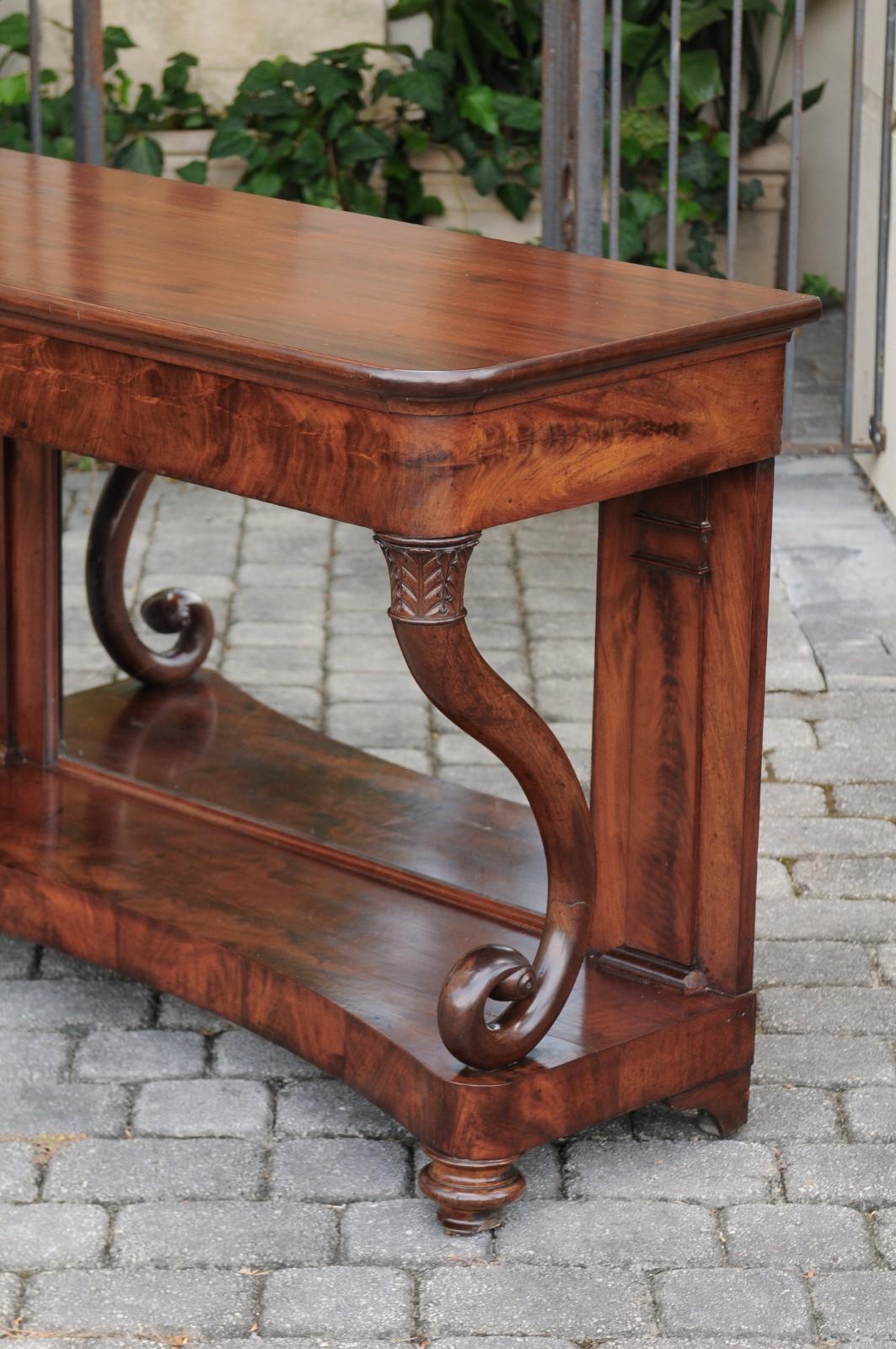 French Charles X Period 1830s Mahogany Console Table with Cornucopia Legs For Sale 4