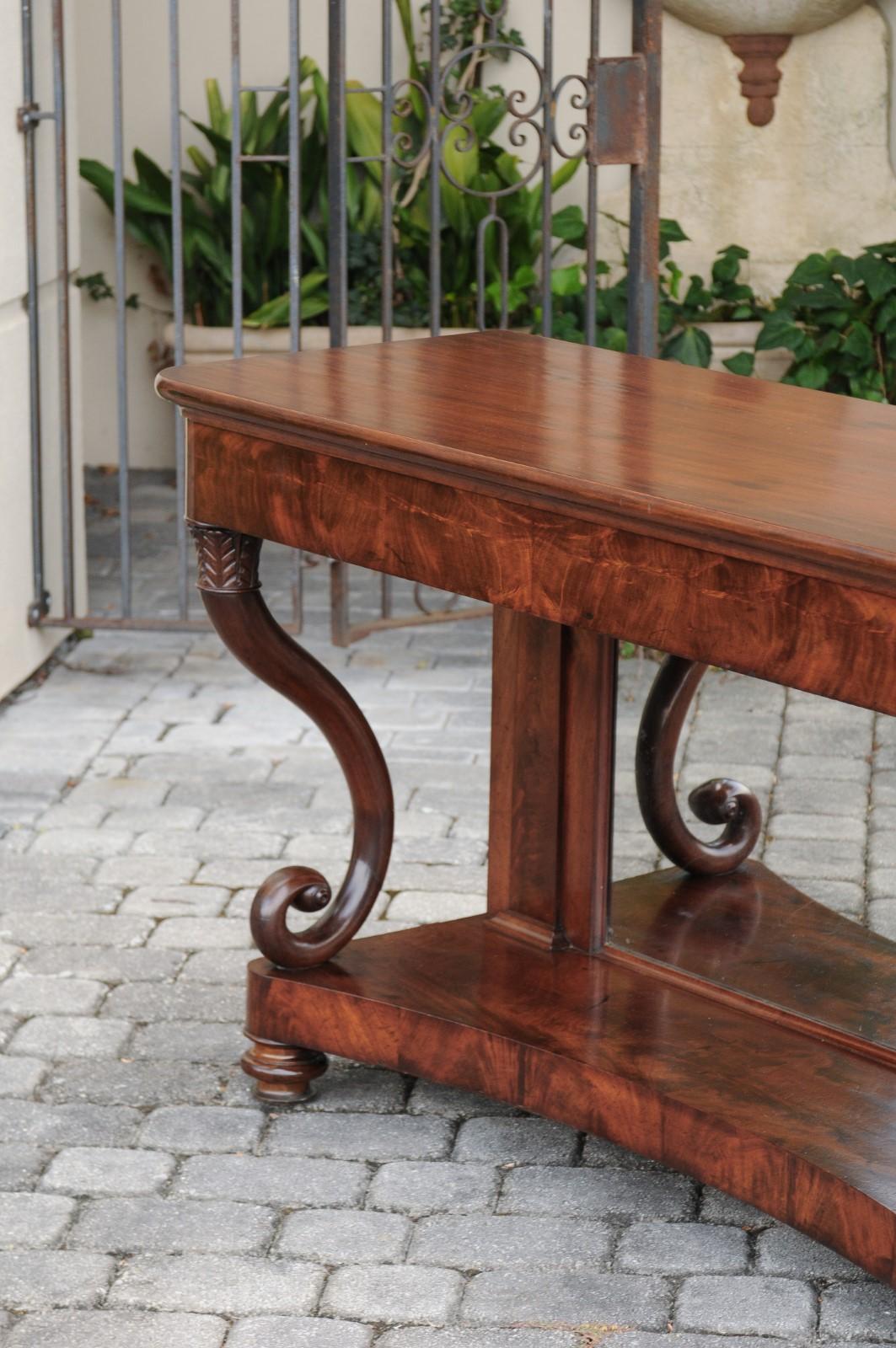 French Charles X Period 1830s Mahogany Console Table with Cornucopia Legs For Sale 5