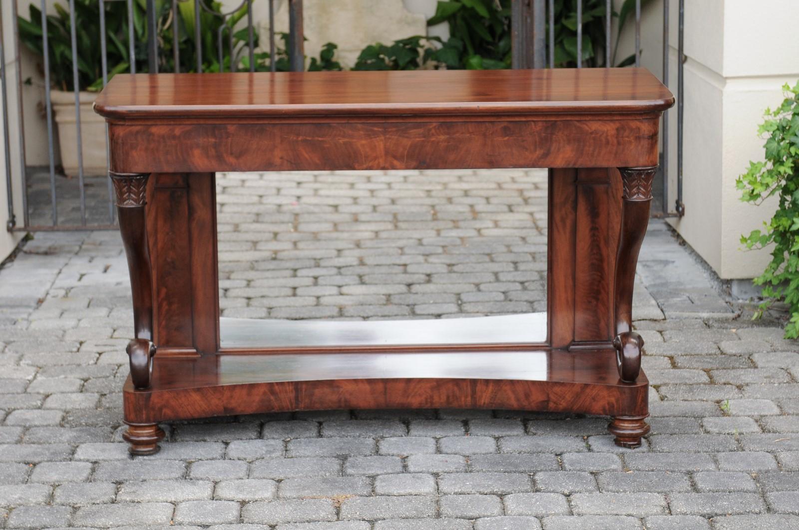 French Charles X Period 1830s Mahogany Console Table with Cornucopia Legs For Sale 6