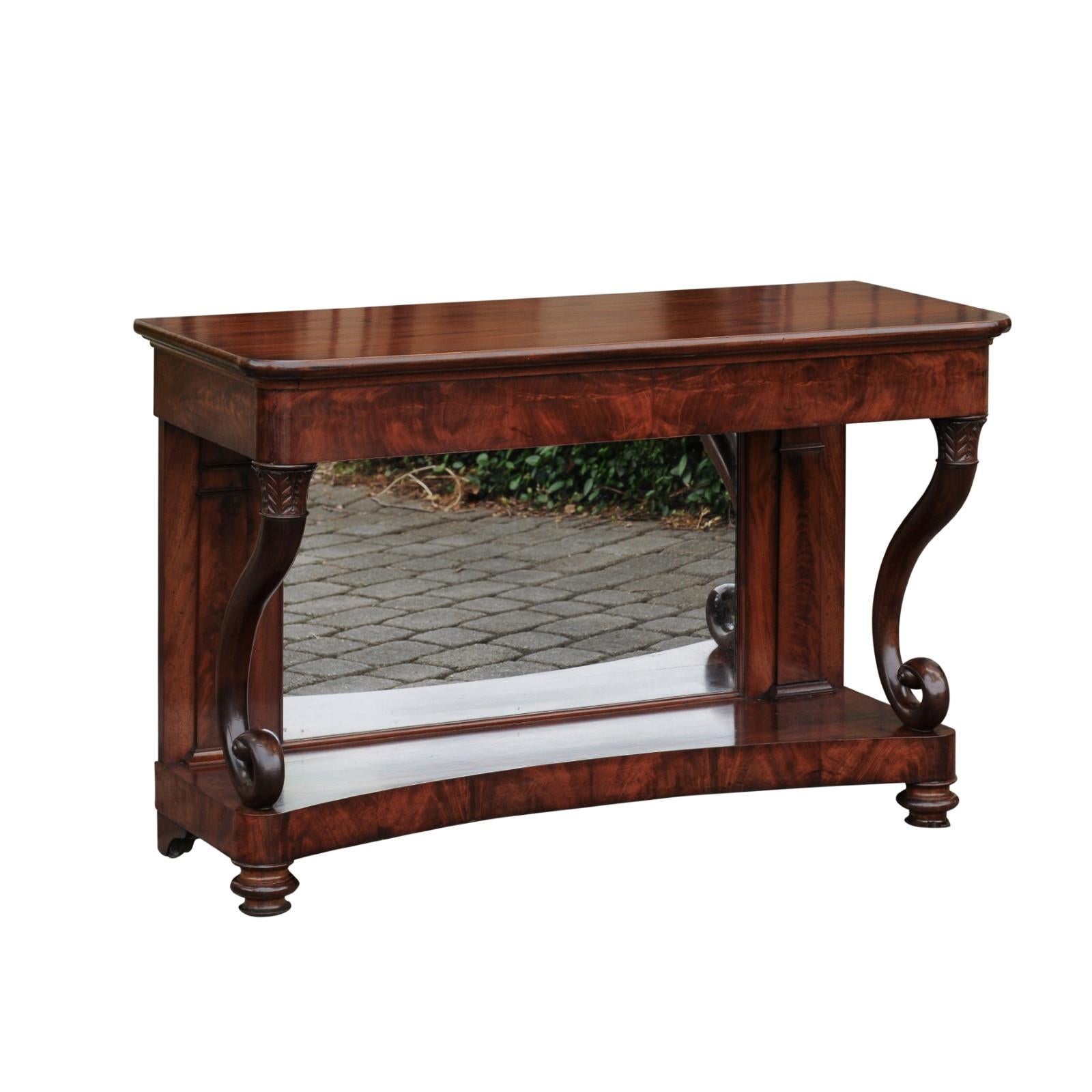 French Charles X Period 1830s Mahogany Console Table with Cornucopia Legs For Sale 9