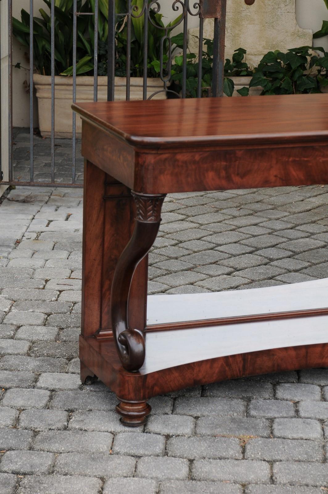 French Charles X Period 1830s Mahogany Console Table with Cornucopia Legs In Good Condition For Sale In Atlanta, GA