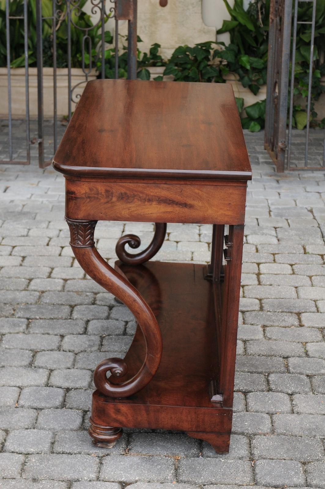 French Charles X Period 1830s Mahogany Console Table with Cornucopia Legs For Sale 2