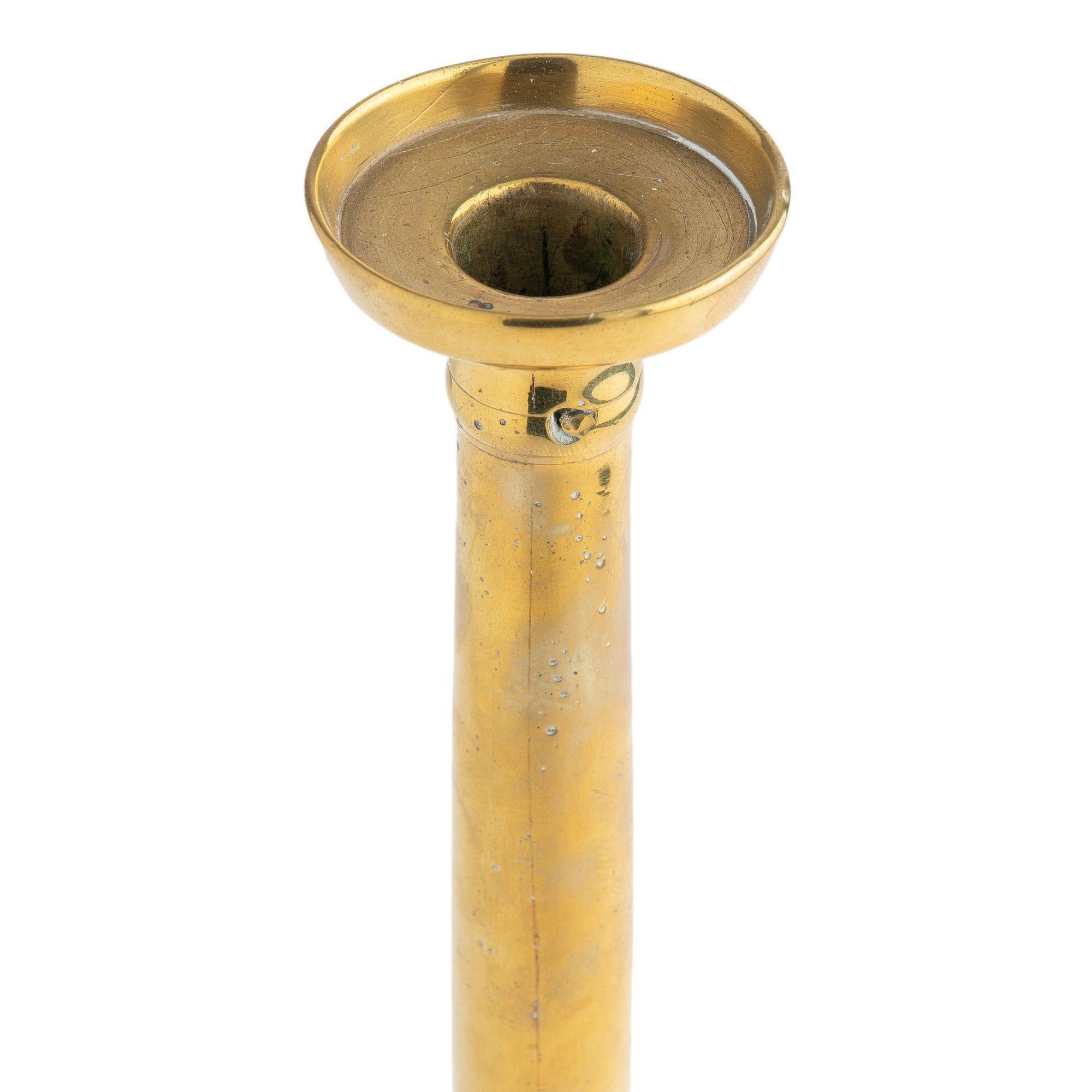 French Charles X period cast brass columnar candlestick, 1815-30 In Good Condition For Sale In Kenilworth, IL