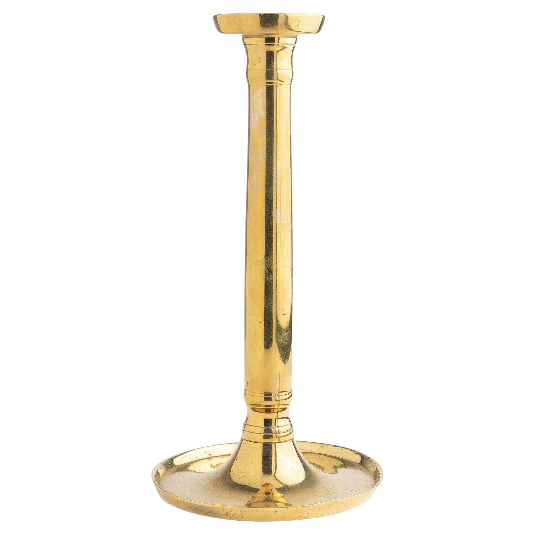 French Charles X period cast brass columnar candlestick, 1815-30 For Sale