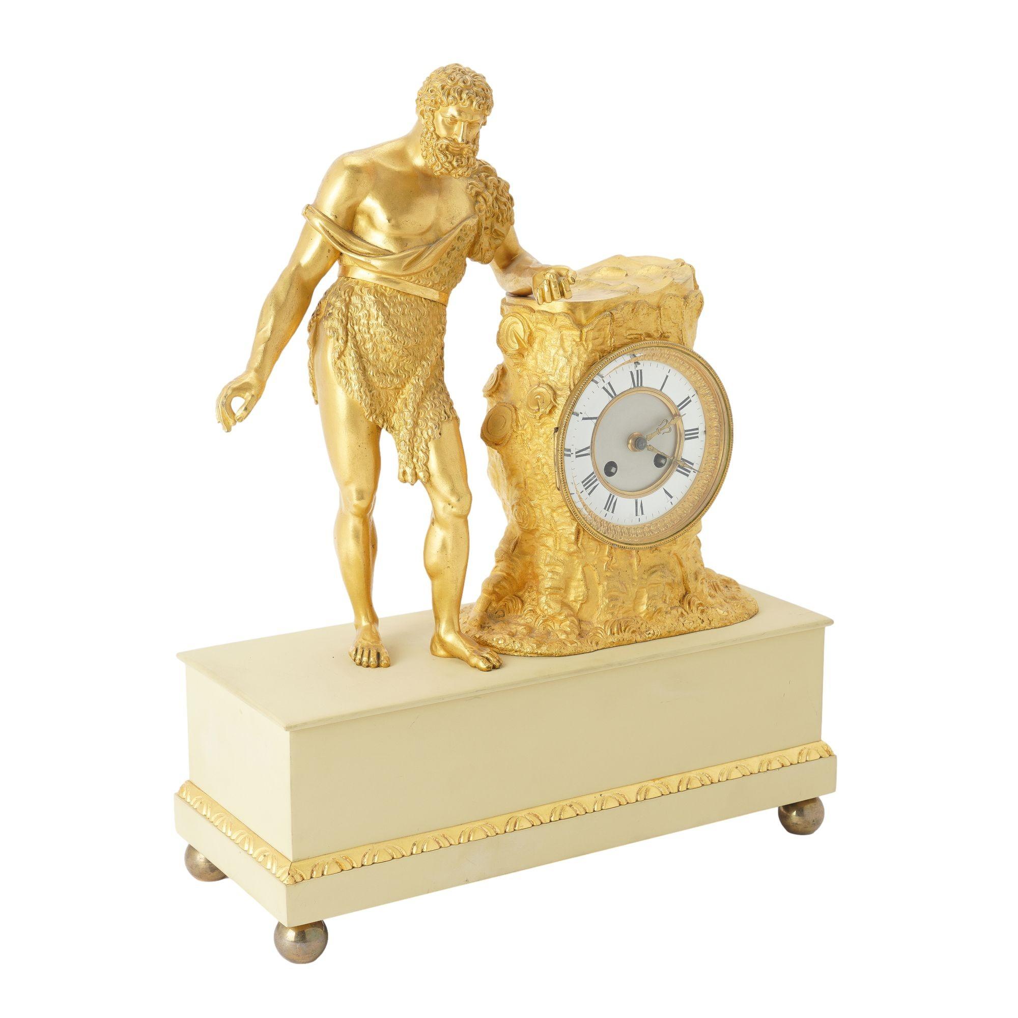 French Charles X period fire gilt bronze mantel clock, c. 1820-30 For Sale 7