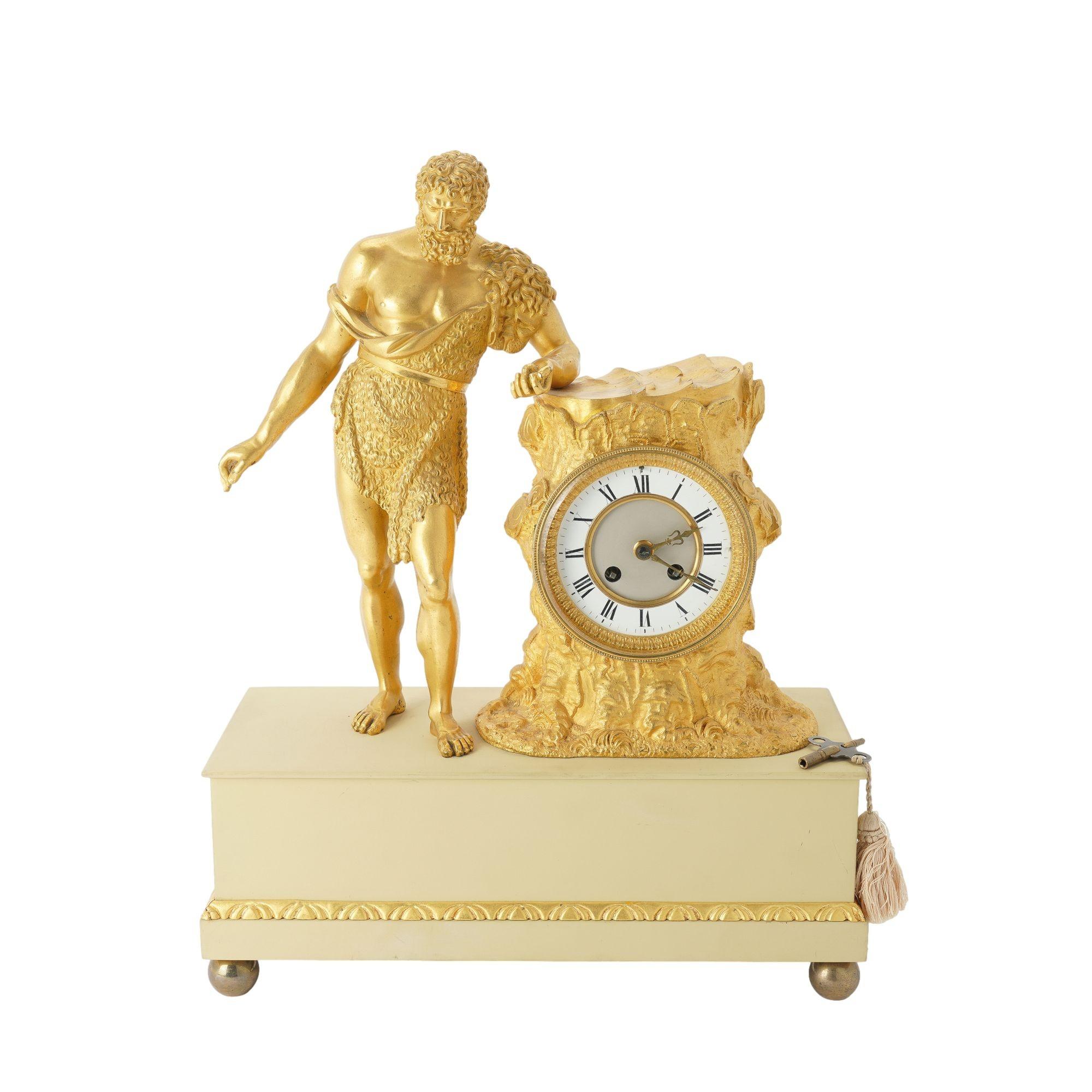 French Charles X period fire gilt bronze mantel clock, c. 1820-30 For Sale 8