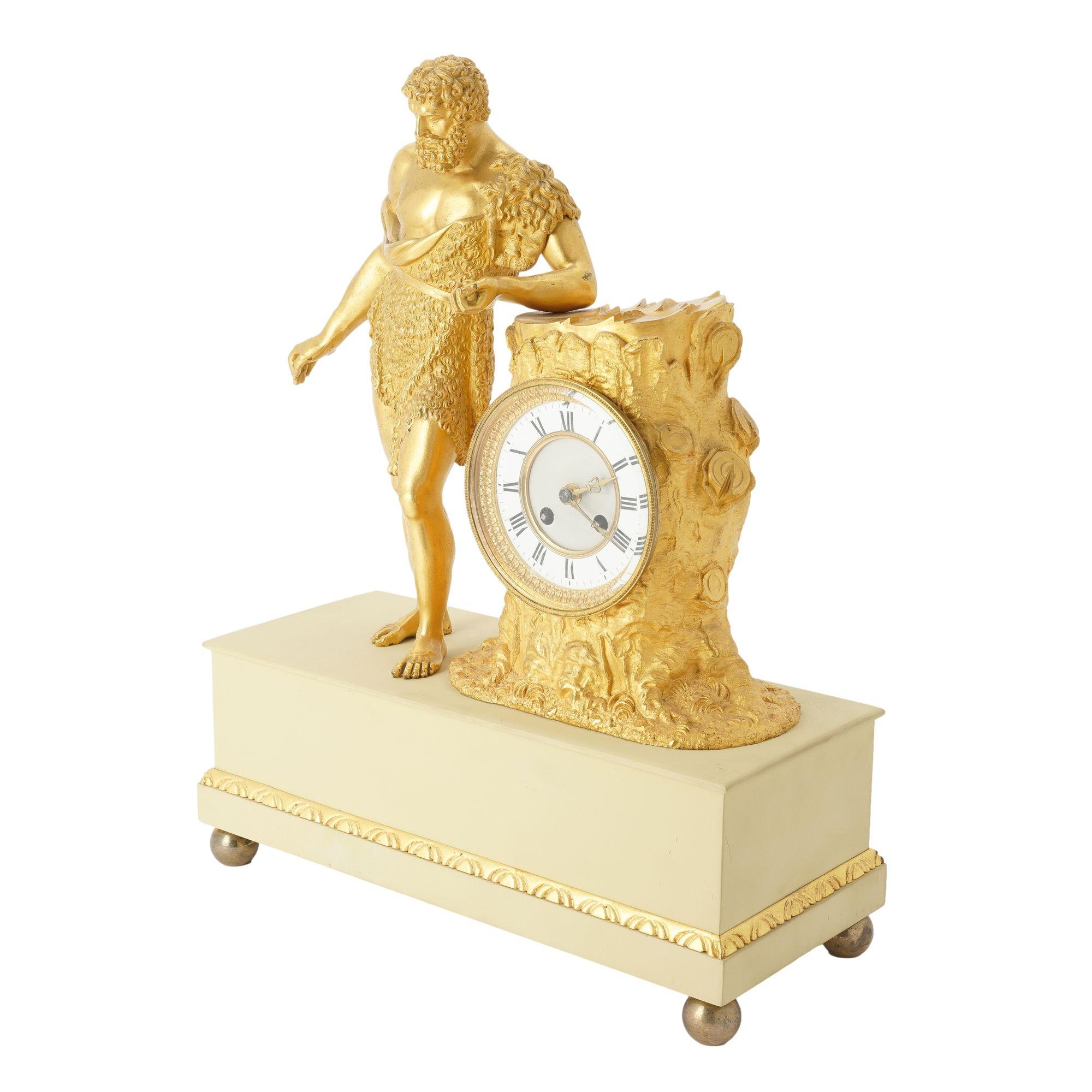 Early 19th Century French Charles X period fire gilt bronze mantel clock, c. 1820-30 For Sale