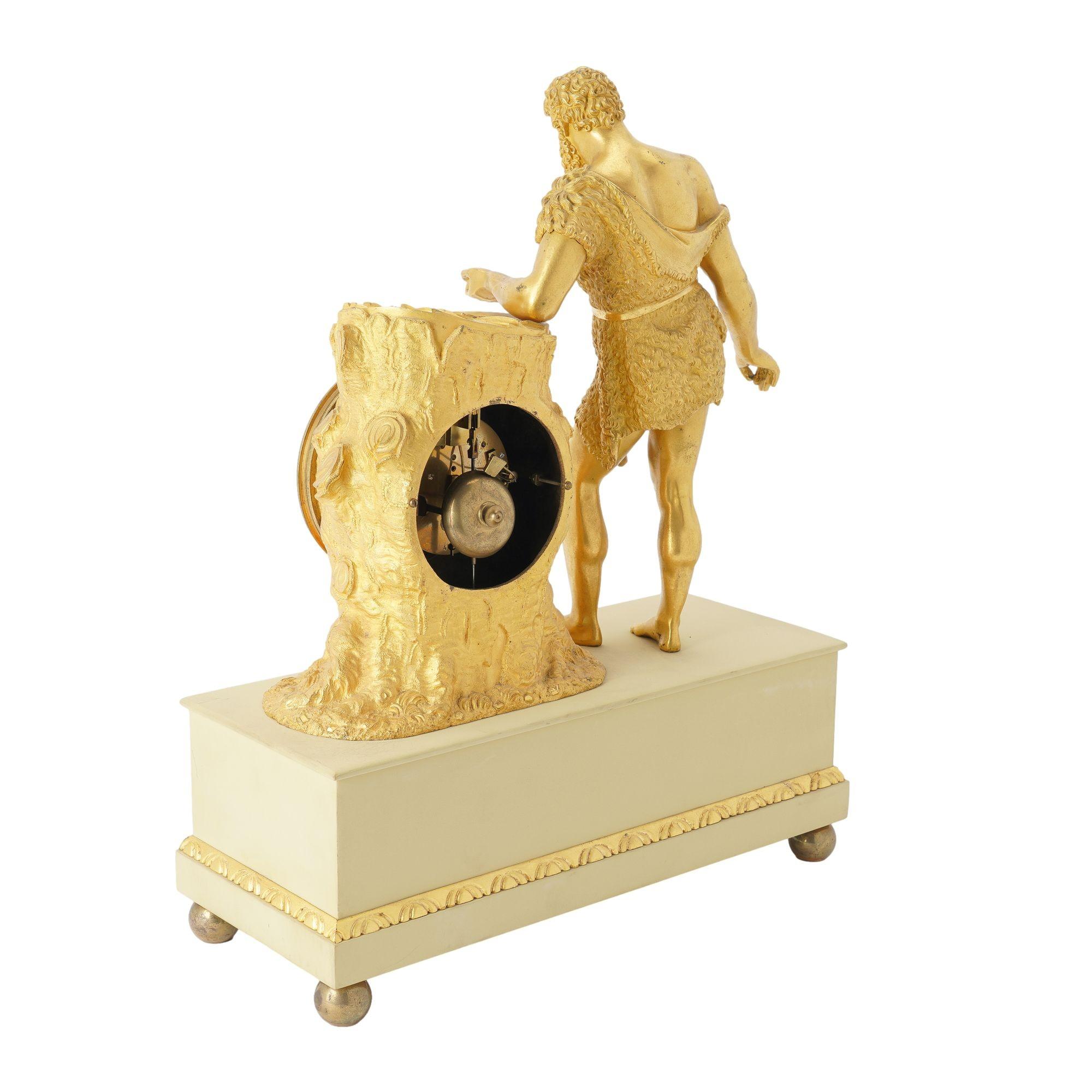 French Charles X period fire gilt bronze mantel clock, c. 1820-30 For Sale 2