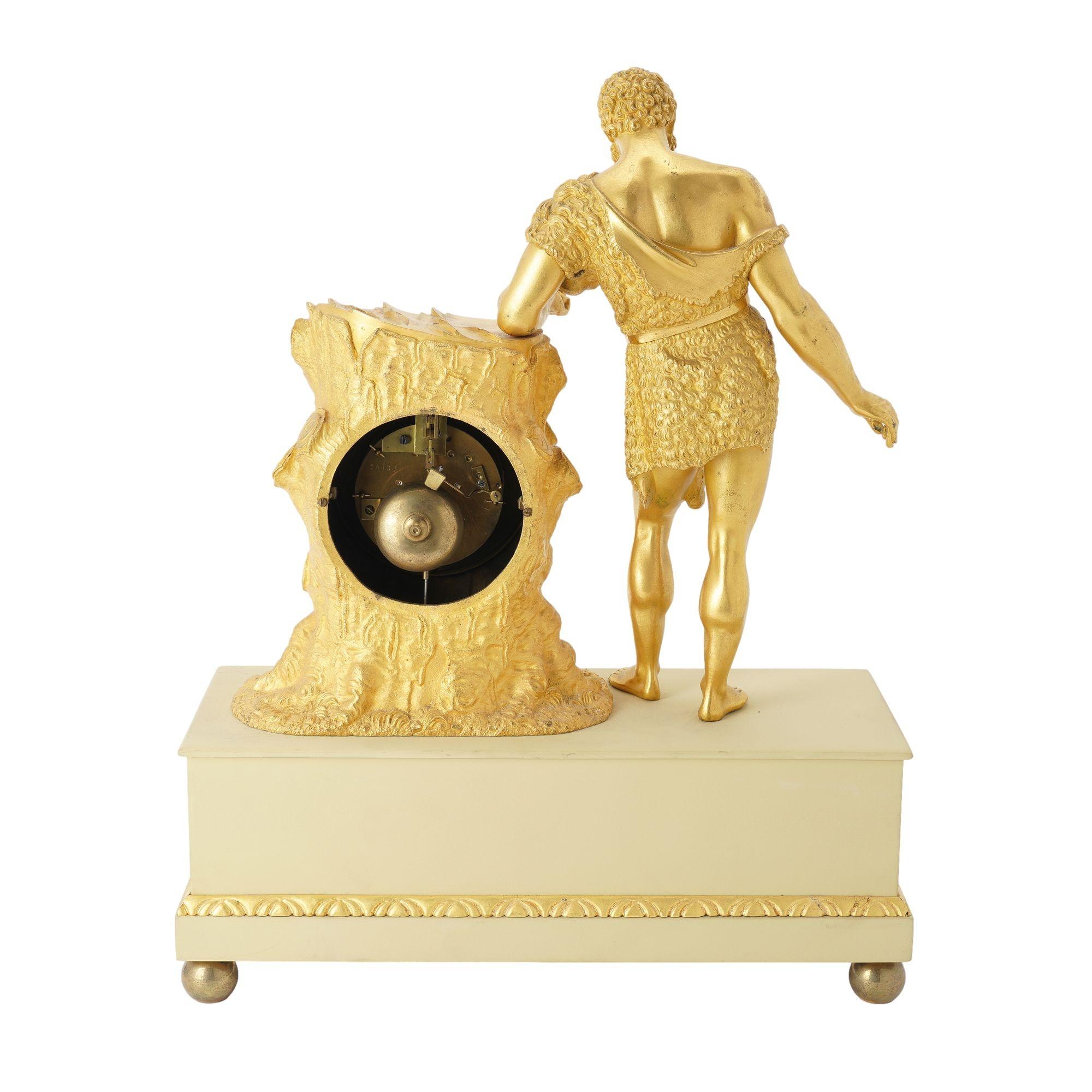 French Charles X period fire gilt bronze mantel clock, c. 1820-30 For Sale 3