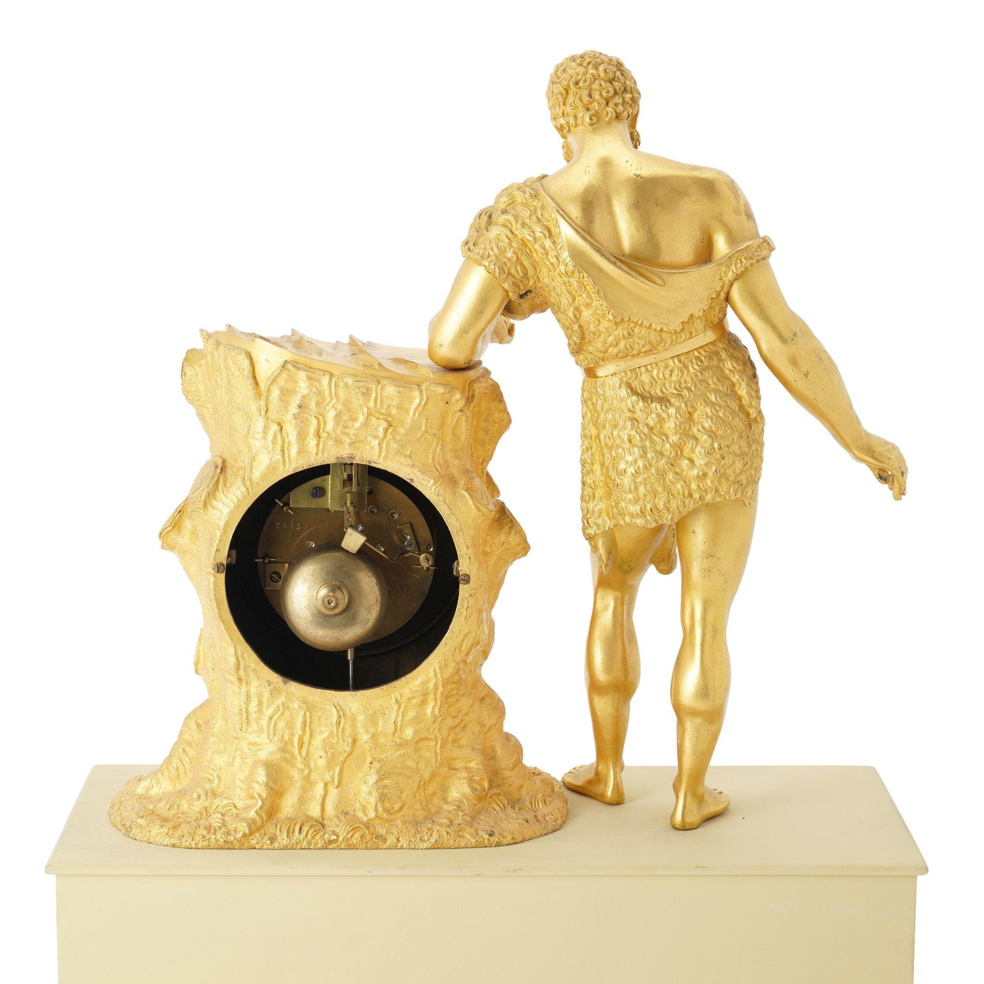French Charles X period fire gilt bronze mantel clock, c. 1820-30 For Sale 4