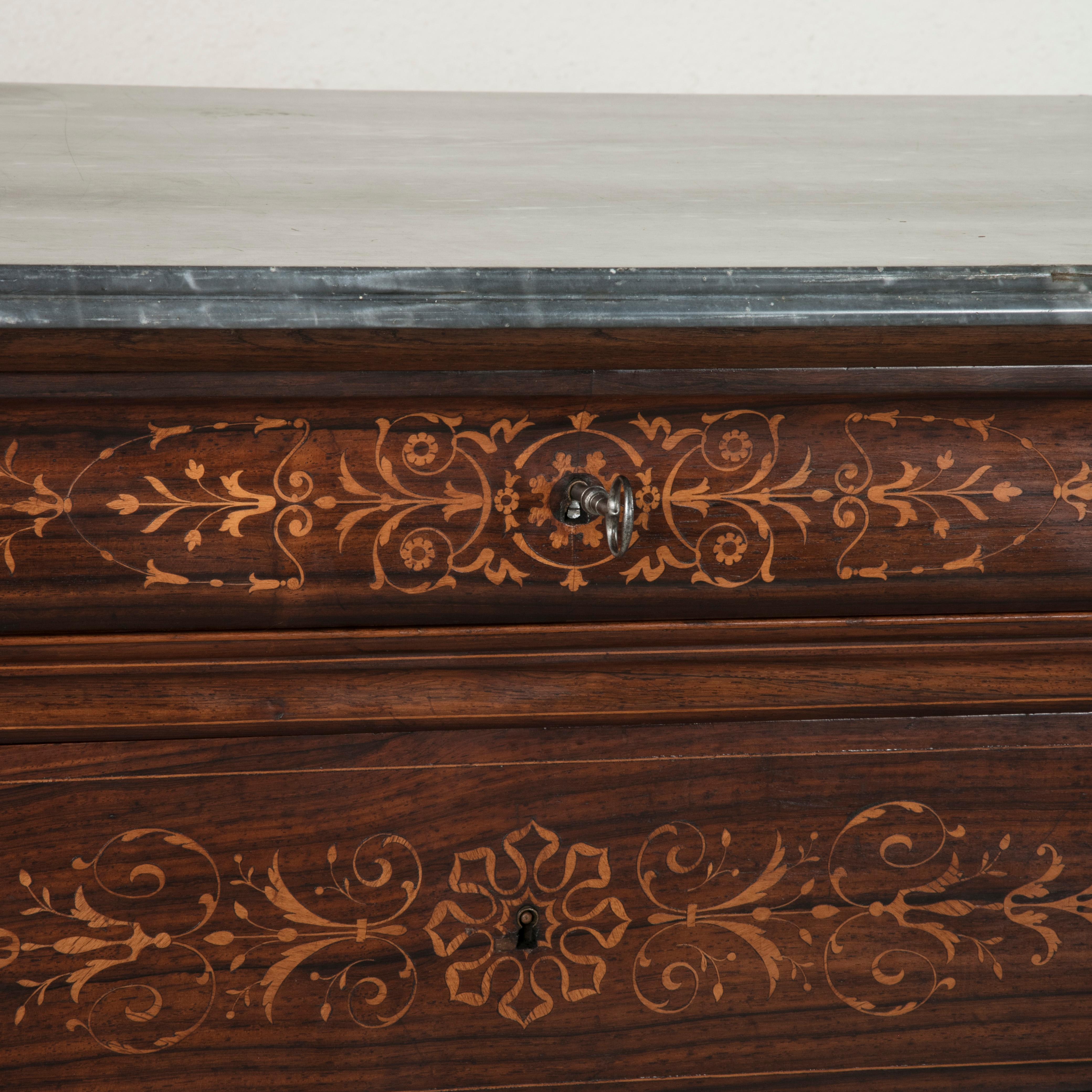 French Charles X Period Palisander and Lemonwood Marquetry Chest, circa 1820 1