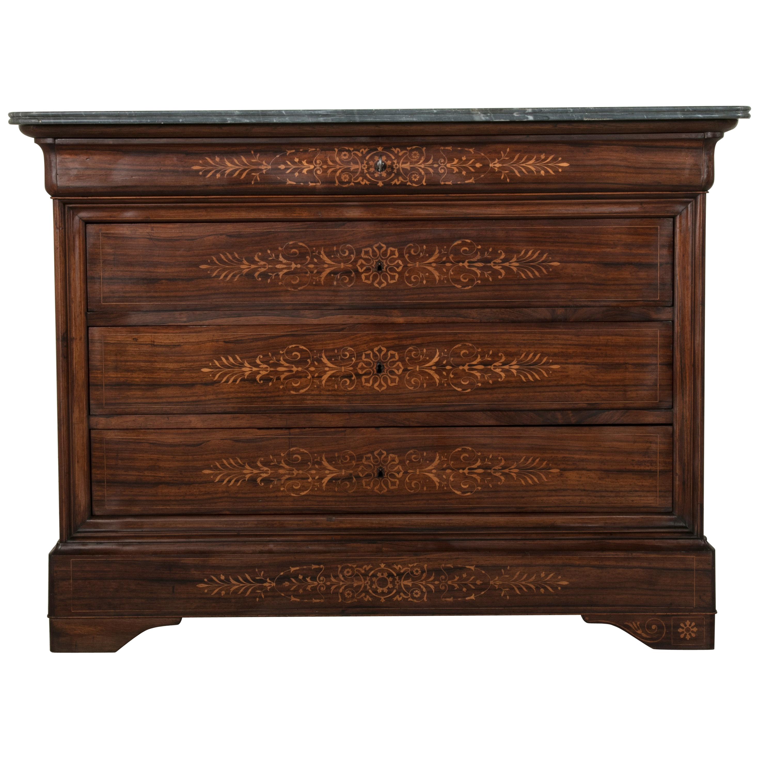 French Charles X Period Palisander and Lemonwood Marquetry Chest, circa 1820