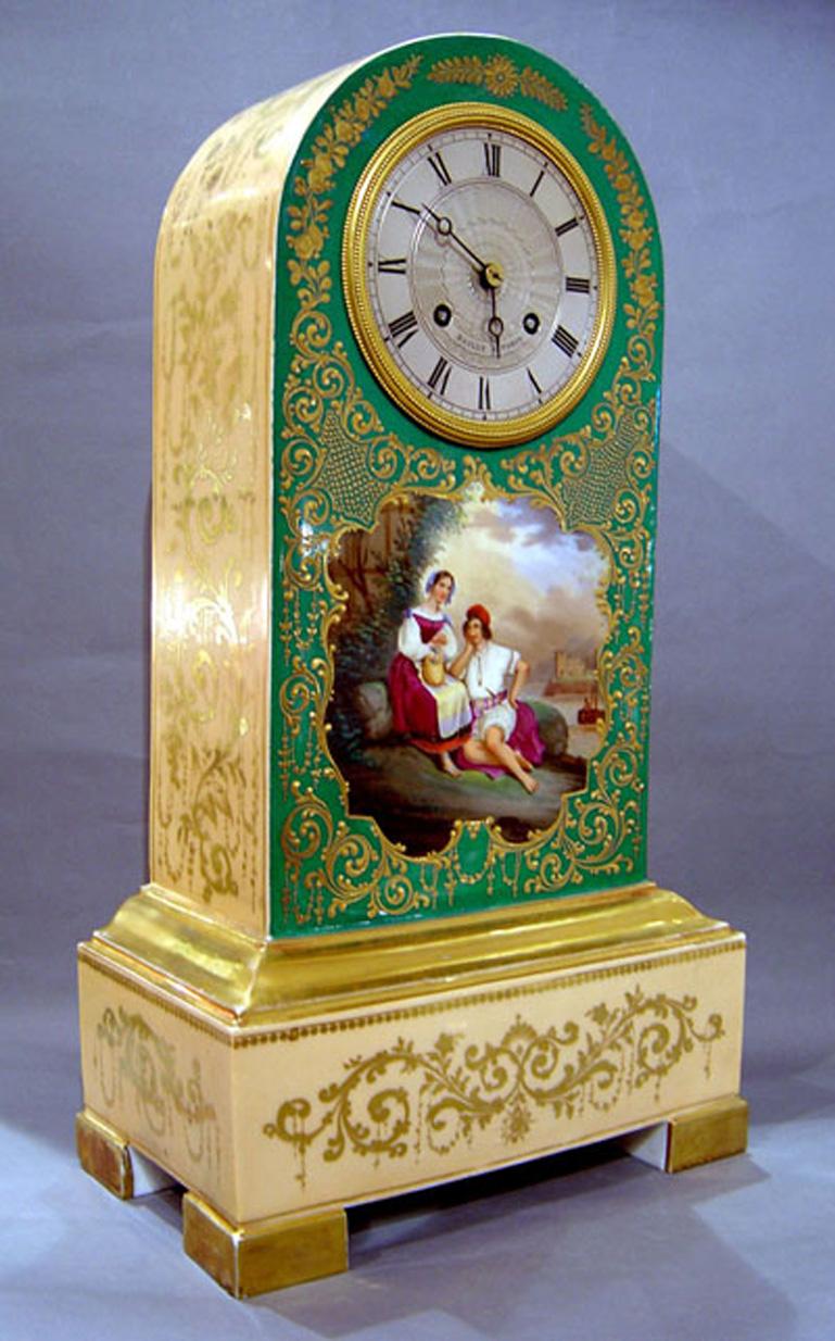 French Charles X Period Porcelain Borne Clock In Good Condition For Sale In London, GB