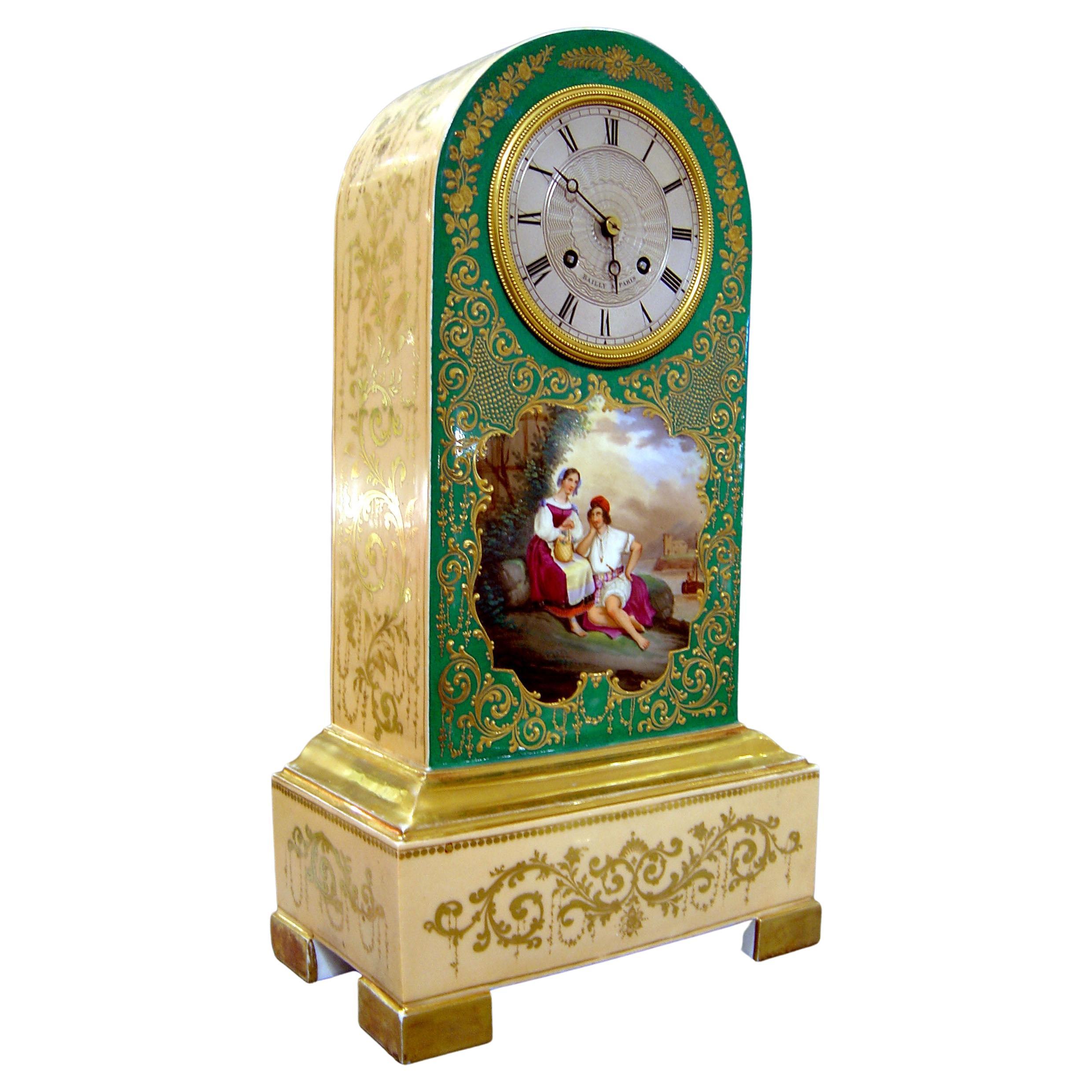 French Charles X Period Porcelain Borne Clock For Sale