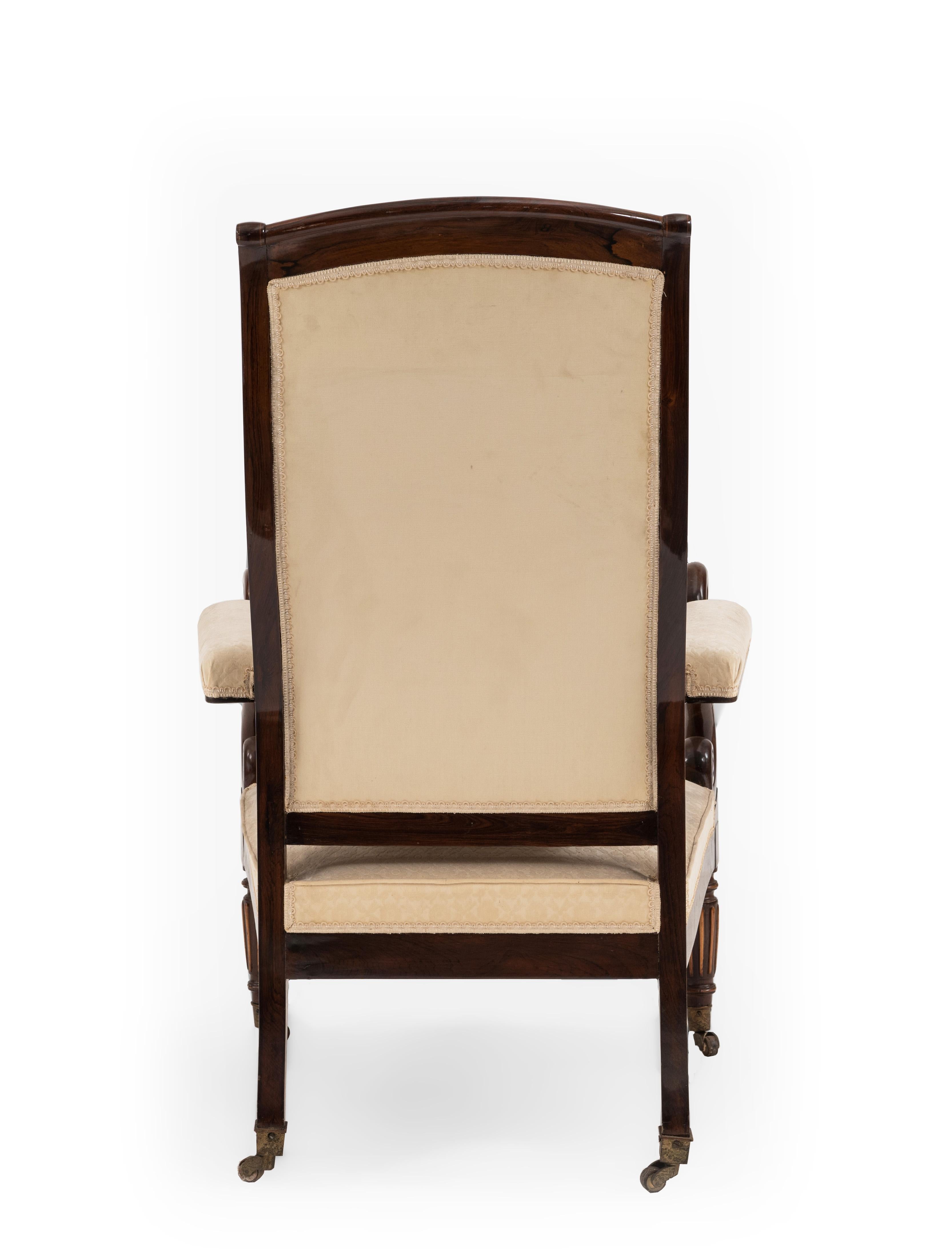 French Charles X Rosewood and White Velvet Swan Armchair For Sale 1