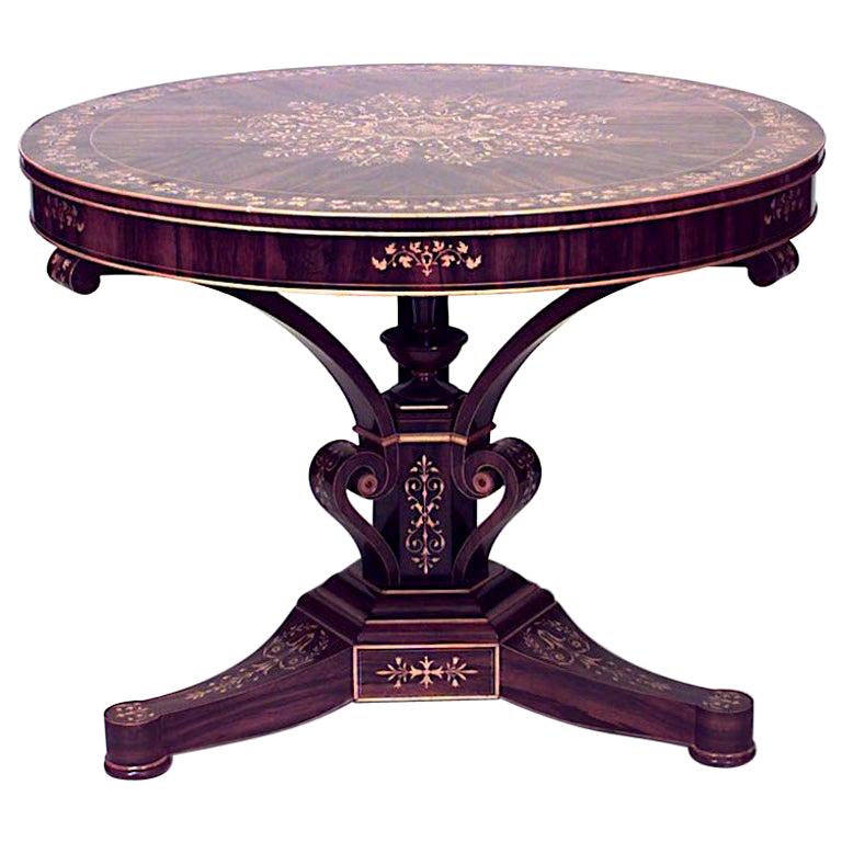 French Charles X Floral Inlaid Center Table