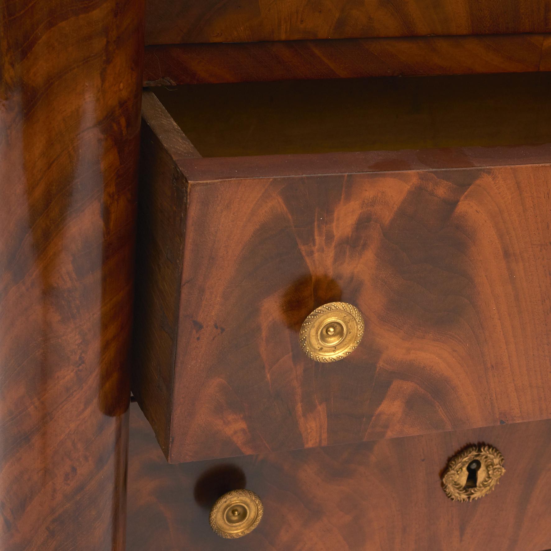 French Charles X Mahogany & Gilded Bronzes Tall Chest of Drawers. Marble top For Sale 7