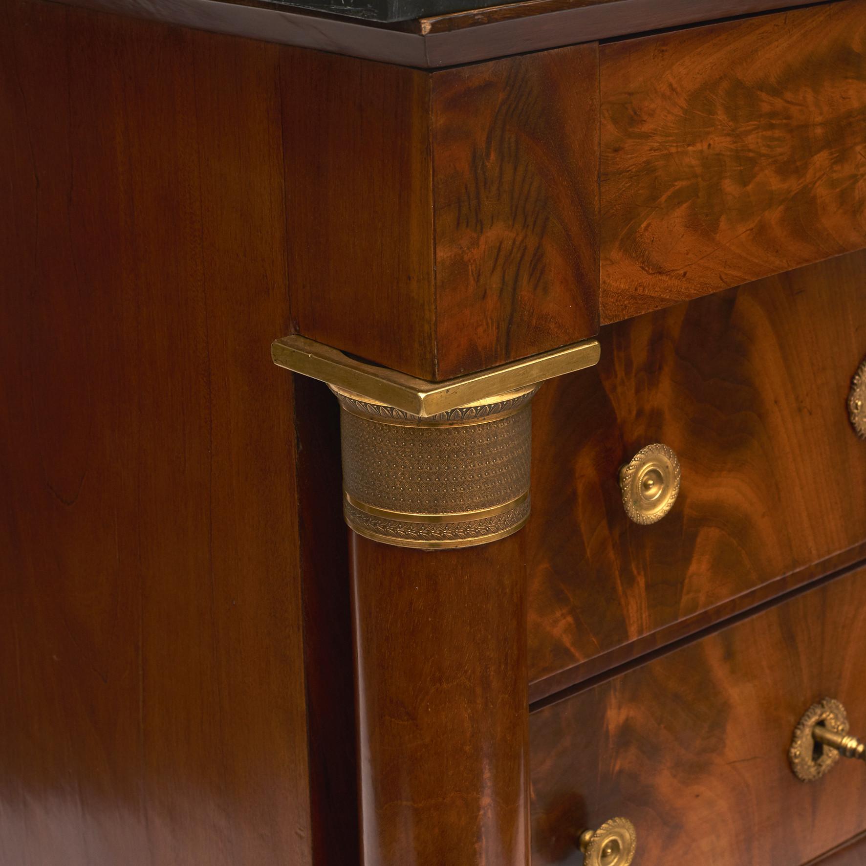 French Charles X Mahogany & Gilded Bronzes Tall Chest of Drawers. Marble top For Sale 9