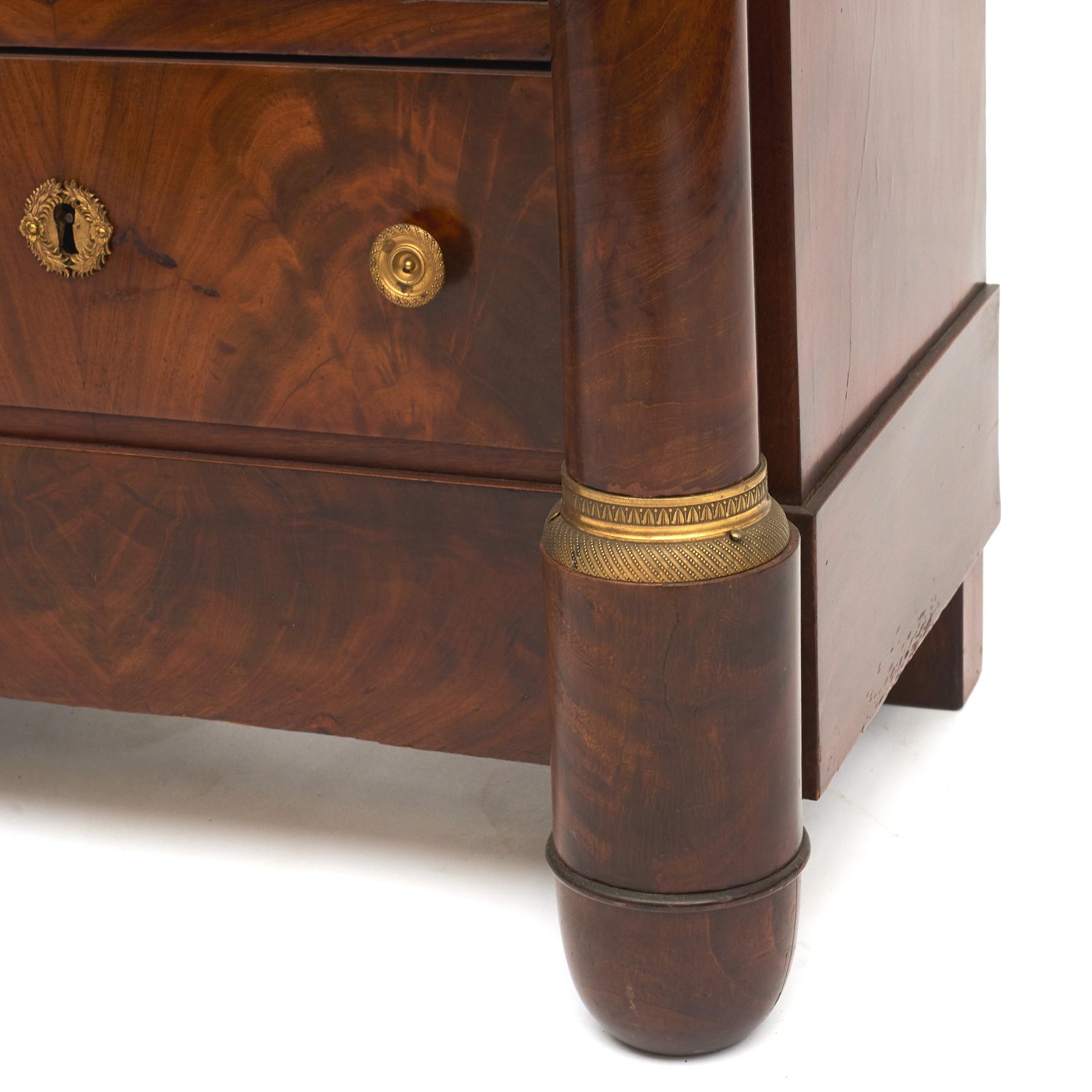 French Charles X Mahogany & Gilded Bronzes Tall Chest of Drawers. Marble top For Sale 4
