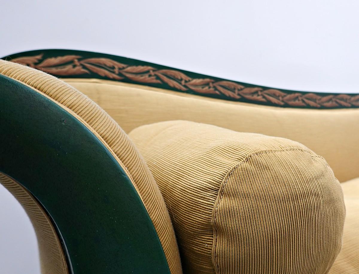 19th Century French Charles X Sofa, Green and Gold Lacquered Wood