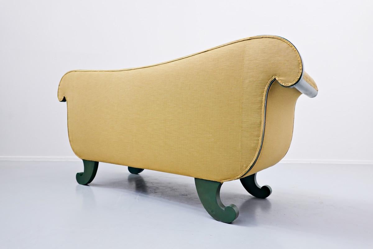 French Charles X Sofa, Green and Gold Lacquered Wood 4